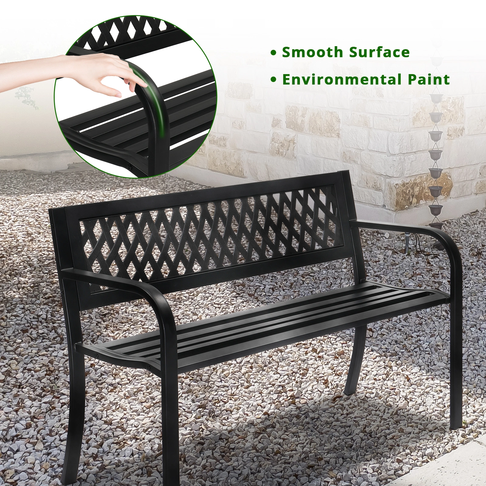 47in PVC Mesh Backrest Iron Bench Black view 9