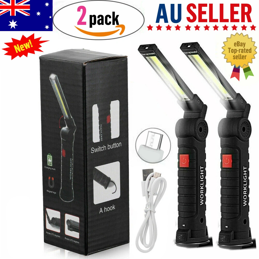 2 Set USB Rechargeable COB LED Work Light, Foldable Portable Inspection Lamp, Magnetic Mechanic Torch Flashlight for Car Repair