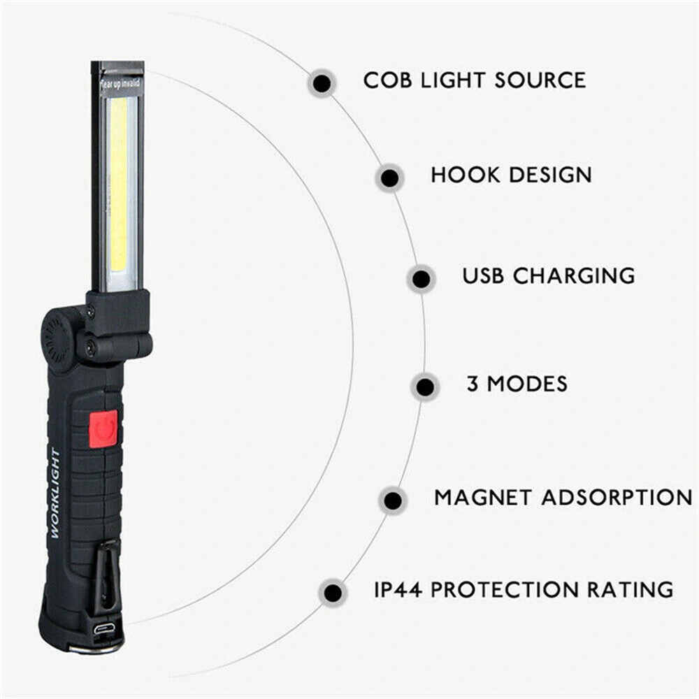 2 Set USB Rechargeable COB LED Work Light, Foldable Portable Inspection Lamp, Magnetic Mechanic Torch Flashlight for Car Repair view 3