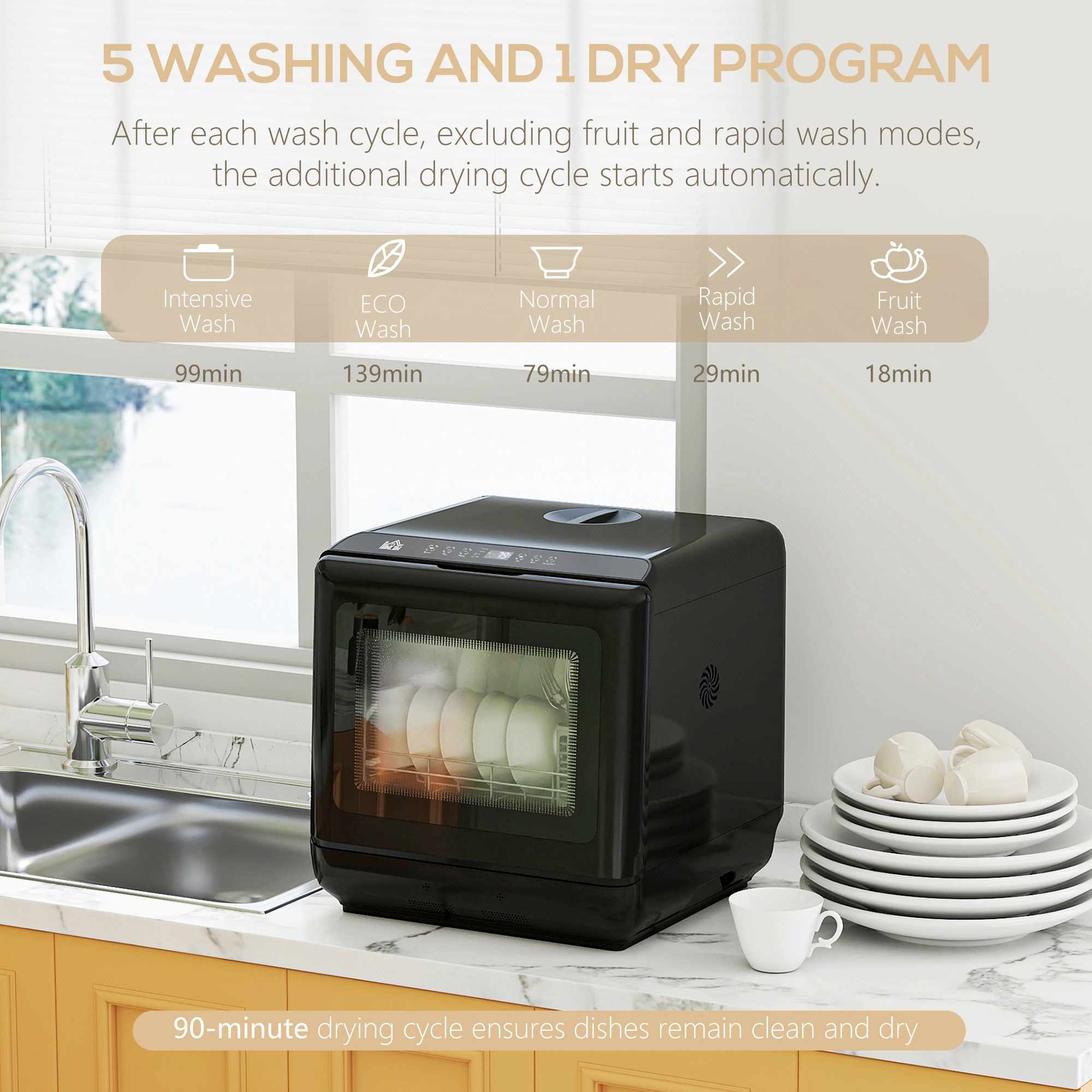 Heavy-Duty Commercial Dishwasher - Stainless Steel Countertop Dish Washing Machine with Auto Drain, Energy Efficient Kitchen Appliance view 3