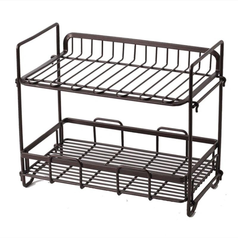 Double Kitchen Rack 2-Tier Kitchen Counter Organizer Spice Rack Storage Rack for Kitchen Seasoning Jars, Tableware and Spice Jars Bathroom Shelf KJZWJ001HEI