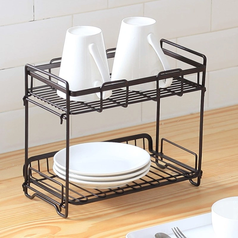 Double Kitchen Rack 2-Tier Kitchen Counter Organizer Spice Rack Storage Rack for Kitchen Seasoning Jars, Tableware and Spice Jars Bathroom Shelf KJZWJ001HEI view 2