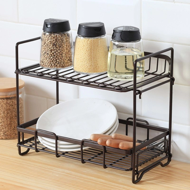 Double Kitchen Rack 2-Tier Kitchen Counter Organizer Spice Rack Storage Rack for Kitchen Seasoning Jars, Tableware and Spice Jars Bathroom Shelf KJZWJ001HEI view 3