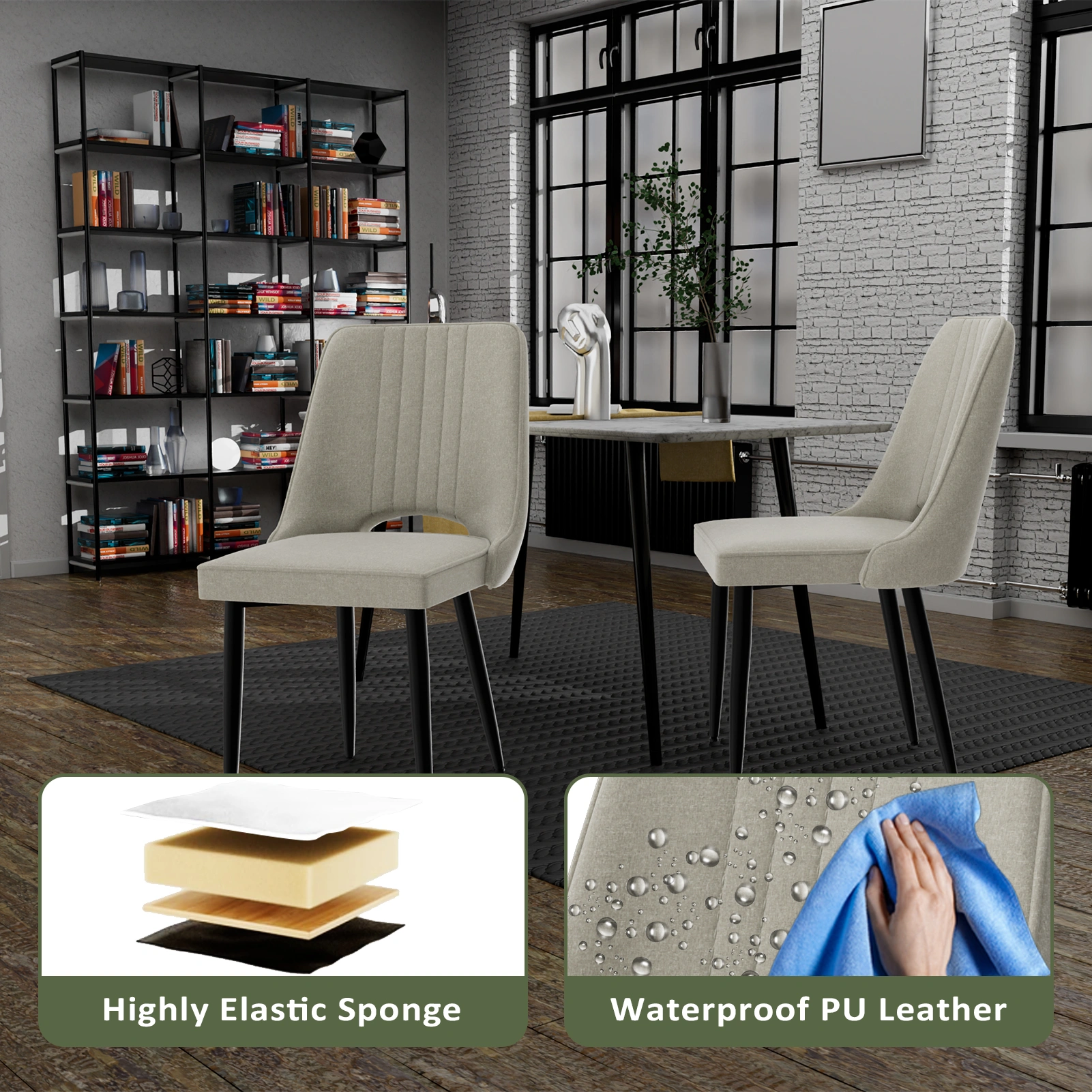 Set of 4 Dining Chairs, PU Leather Kitchen Chairs with Backrest, Upholstered Dining Room Chairs for Living Room, Lounge, Counter Height view 4