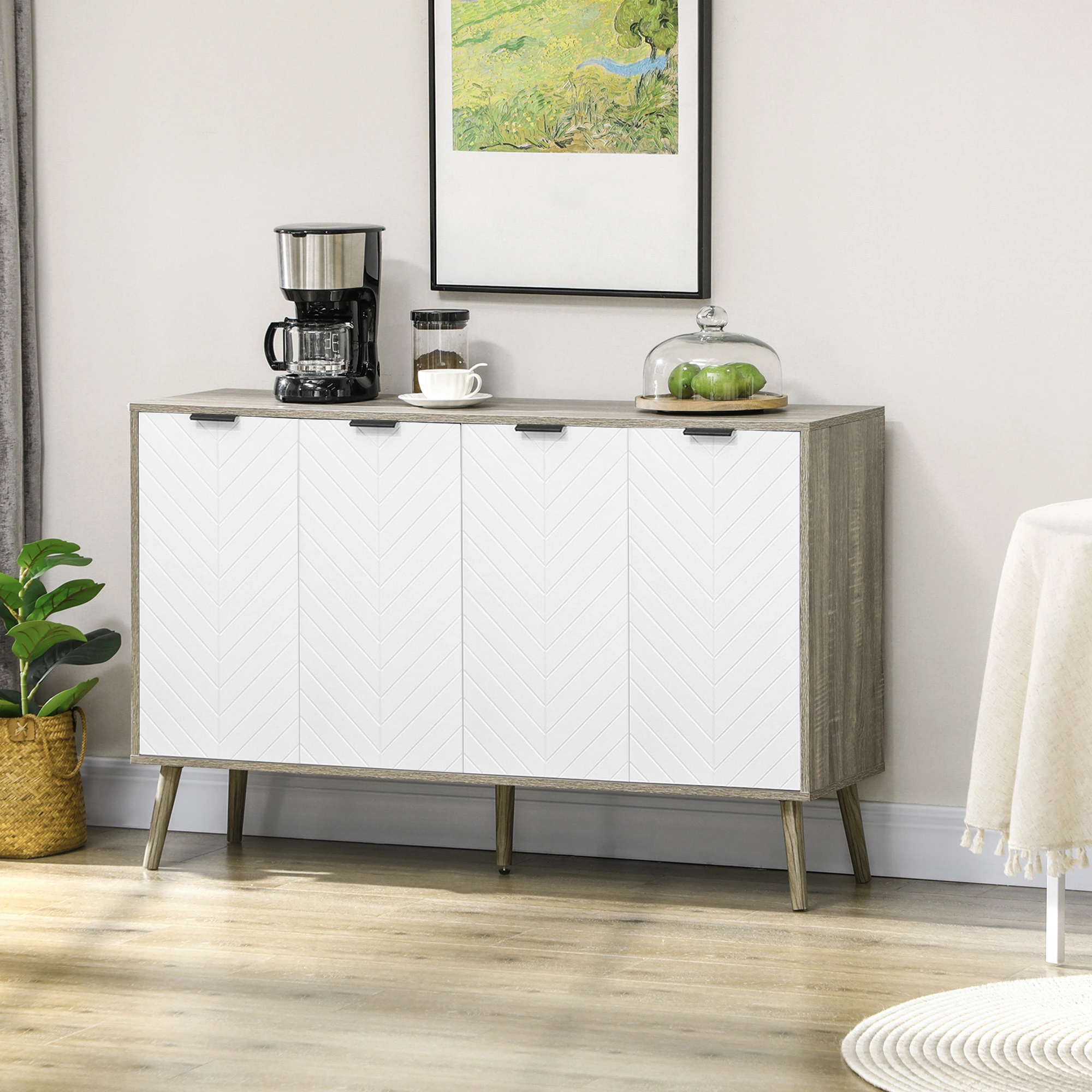 Kitchen Storage Cabinet with LED Lights, 5-Tier Open Shelf Organizer, Modern Storage Rack for TV, Books, Plants, Rustic Brown