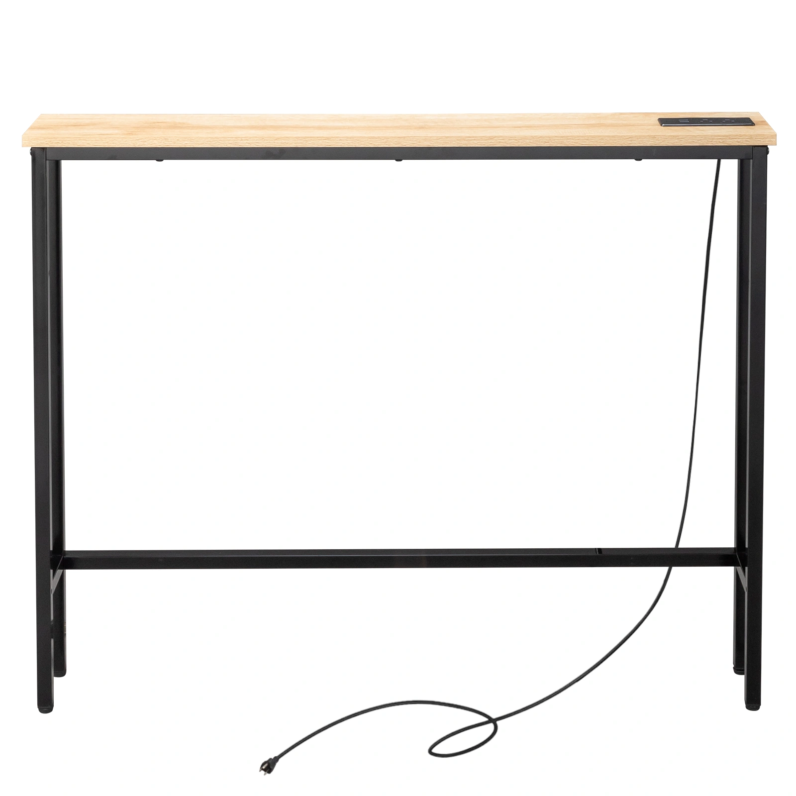 39.4" Narrow Console Sofa Table with Power Outlets and USB Ports, Skinny Couch Table with Metal Frame and Charge Station with 4.9ft Extension Cord, Oak view 4