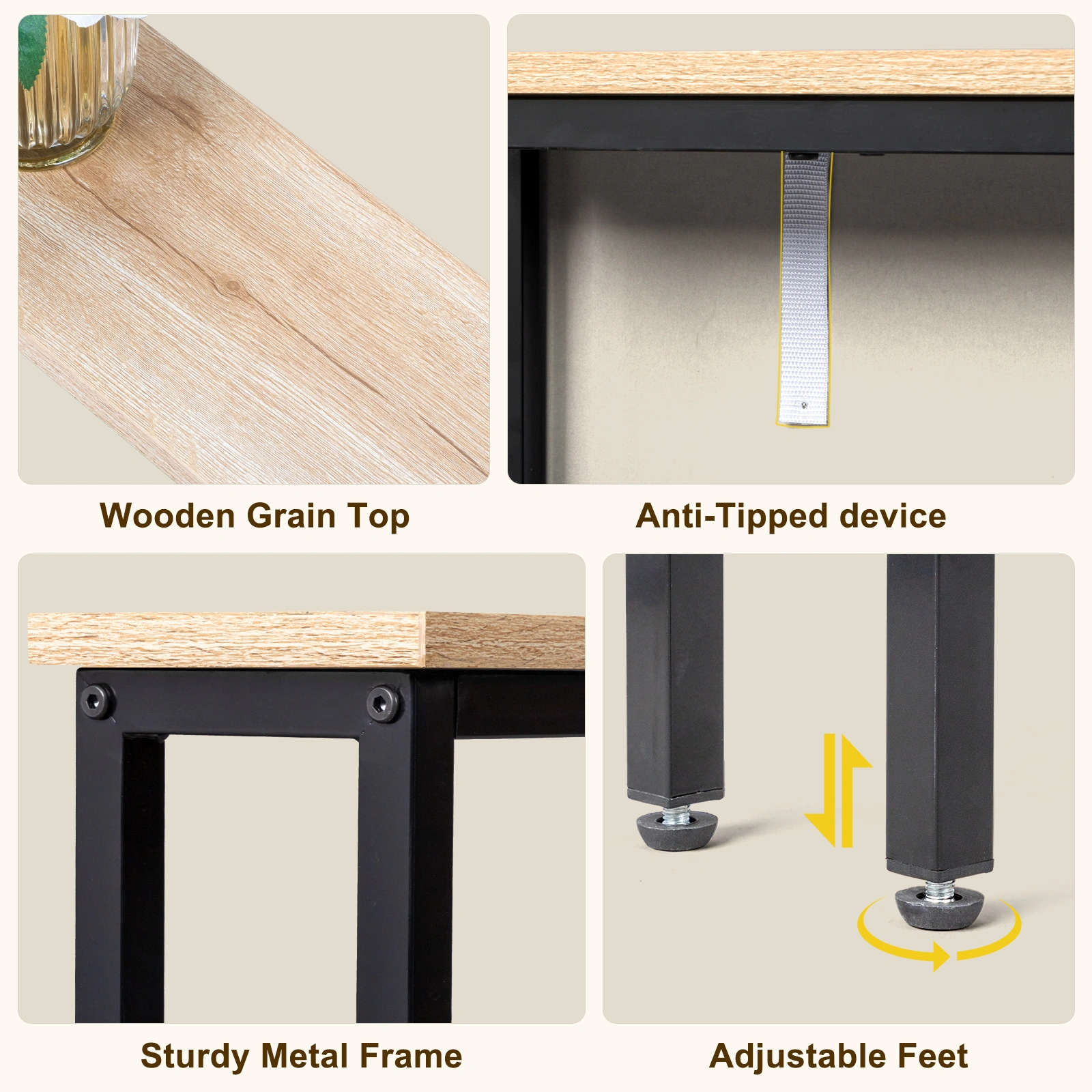 39.4" Narrow Console Sofa Table with Power Outlets and USB Ports, Skinny Couch Table with Metal Frame and Charge Station with 4.9ft Extension Cord, Oak view 5