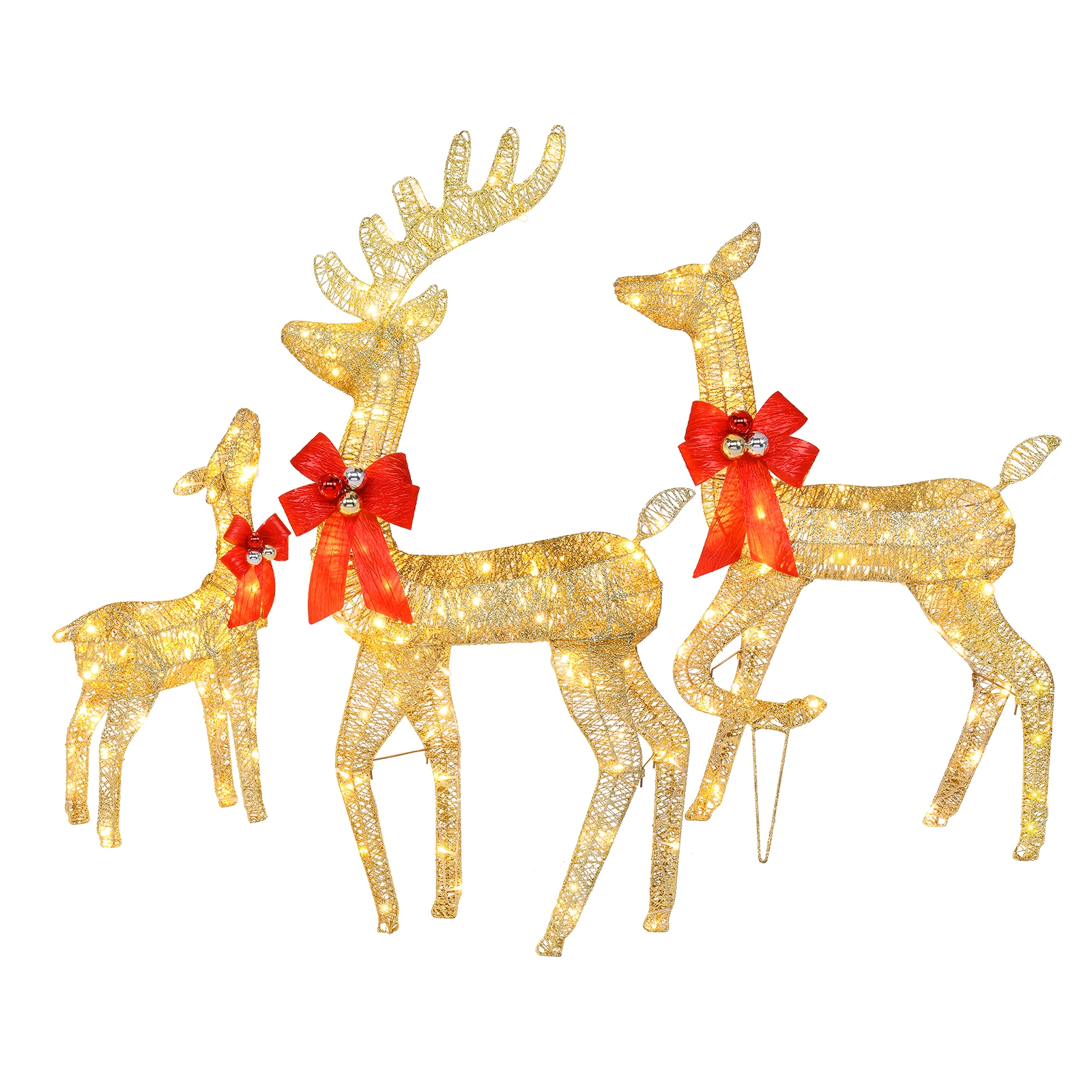 54x38x122cm 30V 3.6W Golden Family Elk Statue Iron Frame Cotton Thread Courtyard Outdoor Decoration view 2