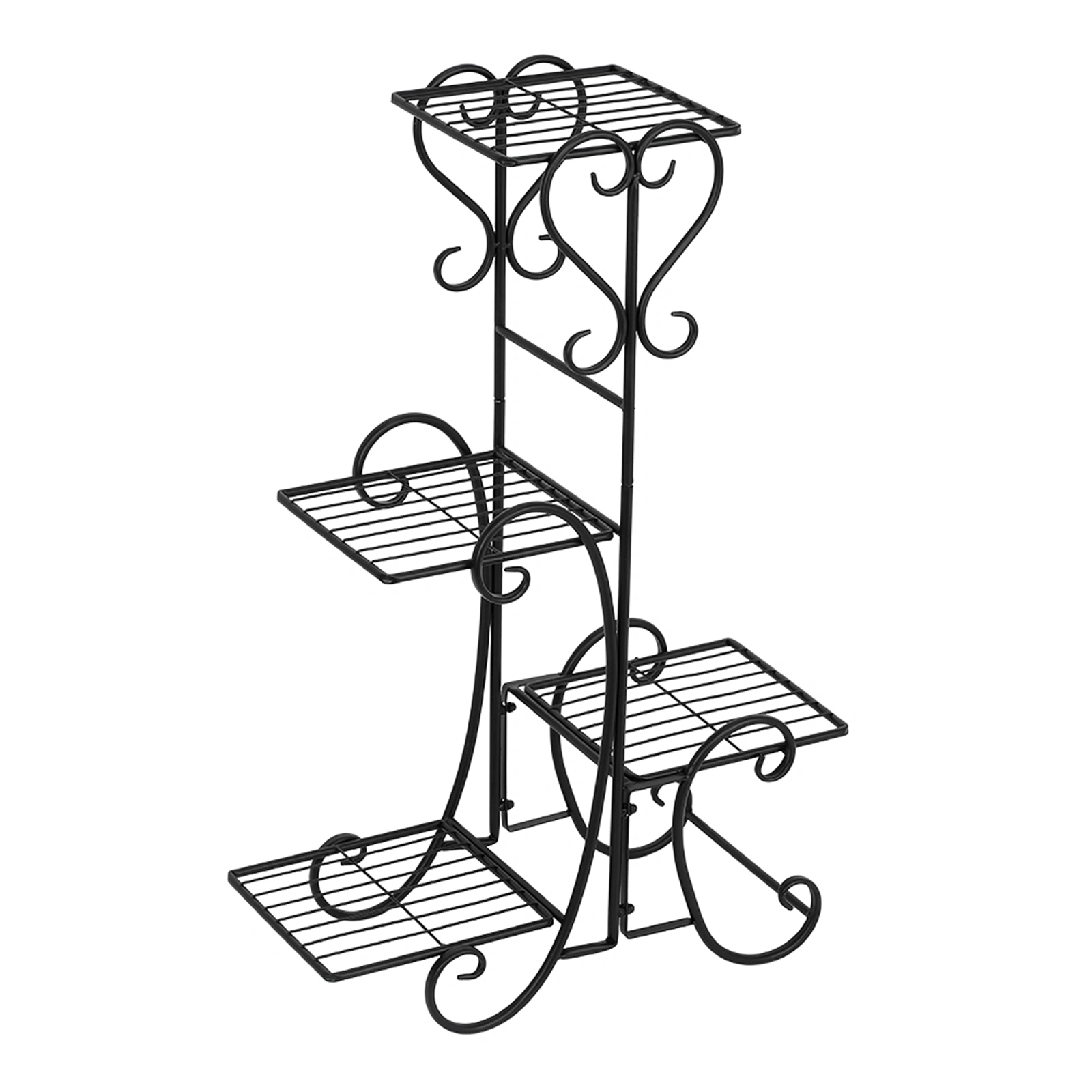 4-Tier Square Metal Plant Pot Stand Shelf for Indoor Outdoor Garden Decoration - Black view 2