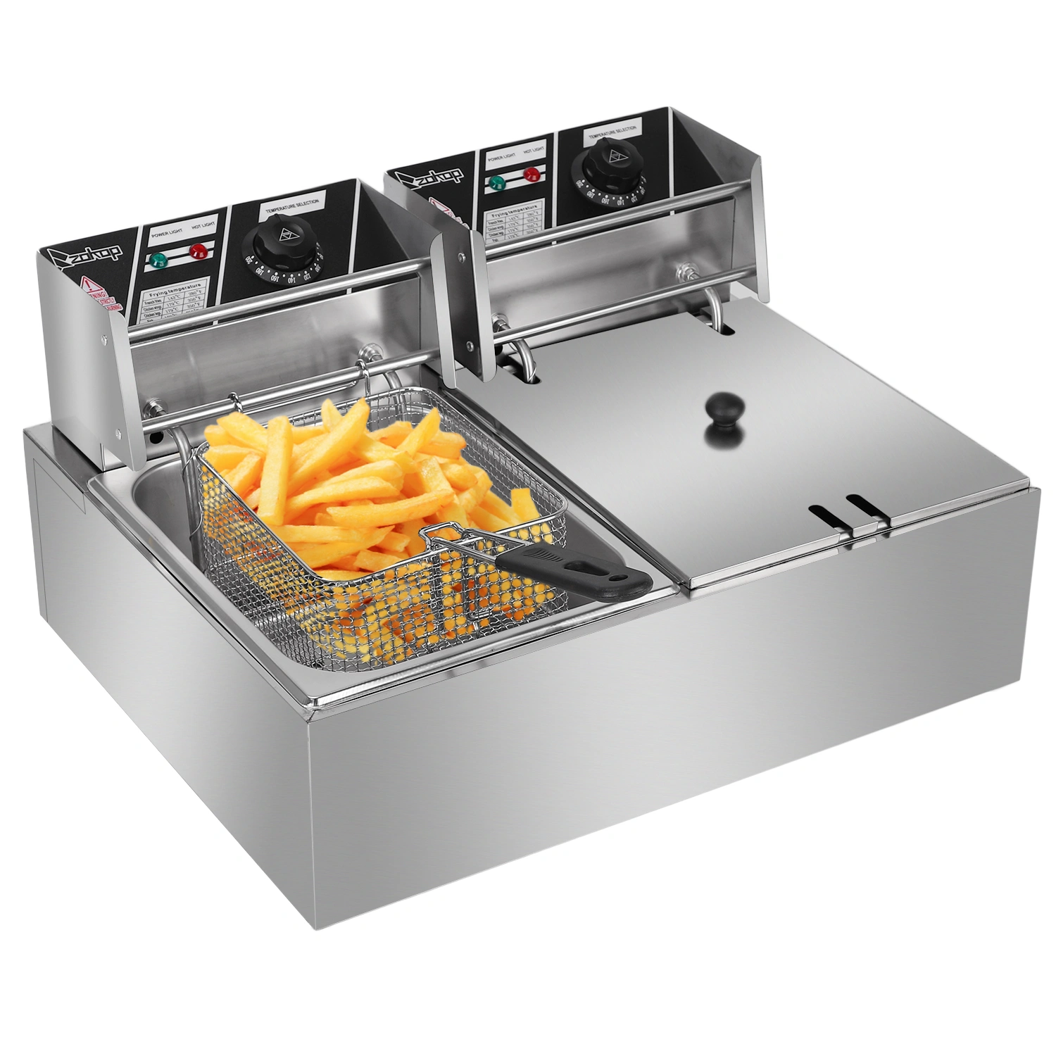 EH82 2500W 12.7QT/12L Double Cylinder Electric Deep Fryer, 220-240V, Stainless Steel, UK Plug