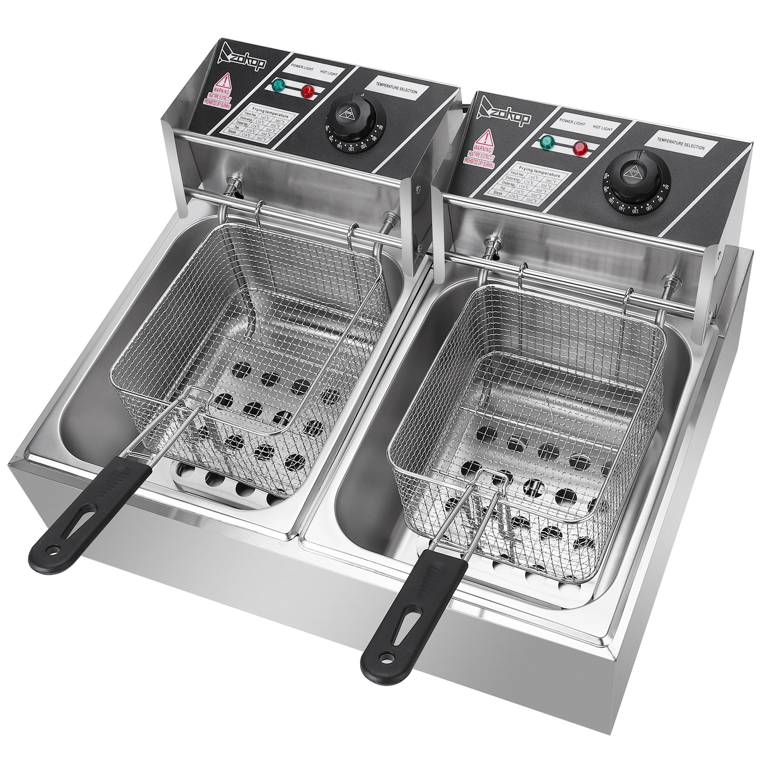 EH82 2500W 12.7QT/12L Double Cylinder Electric Deep Fryer, 220-240V, Stainless Steel, UK Plug view 2