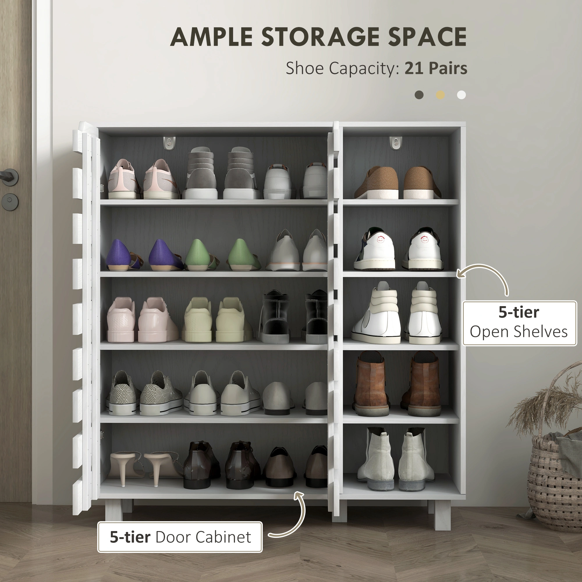 Wide Shoe Storage Cabinet - Low Profile Entryway Shoe Rack with Lid, Holds Up to 8 Pairs, Gray view 3