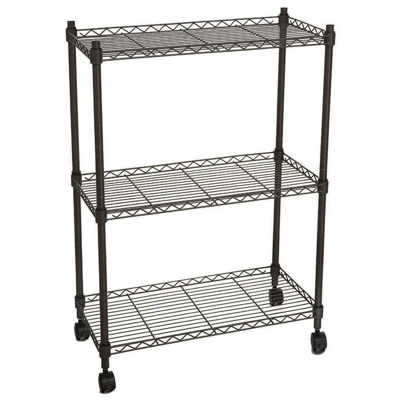 3-Tier Plastic Coated Iron Shelf with 1.5" Plastic Wheels, 350x600x850mm, Black view 2