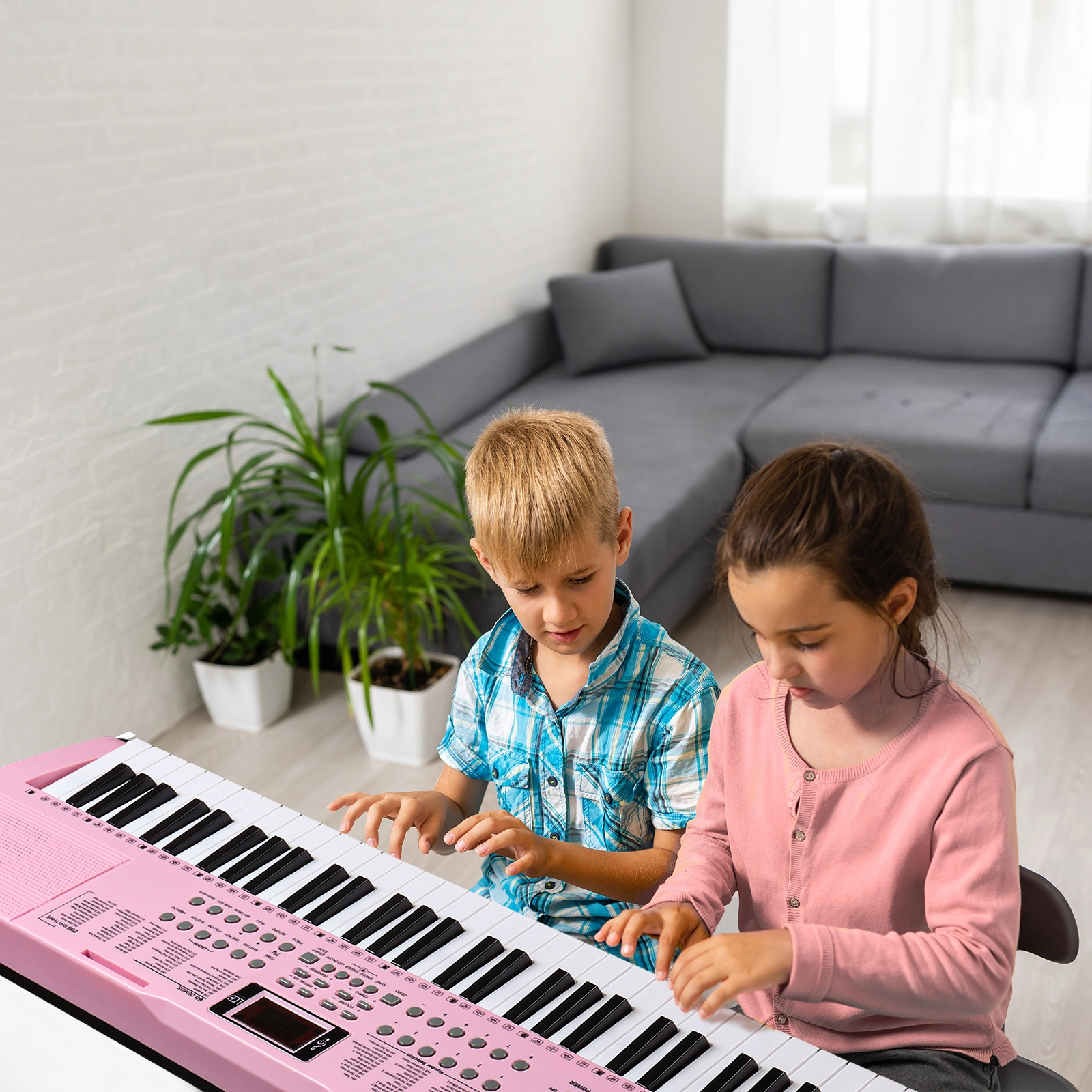 GEP-110 61 Key Keyboard with Piano Stand, Piano Bench, Built In Speakers, Headphone, Microphone, Music Rest, LED Screen, 3 Teaching Modes for Beginners view 6