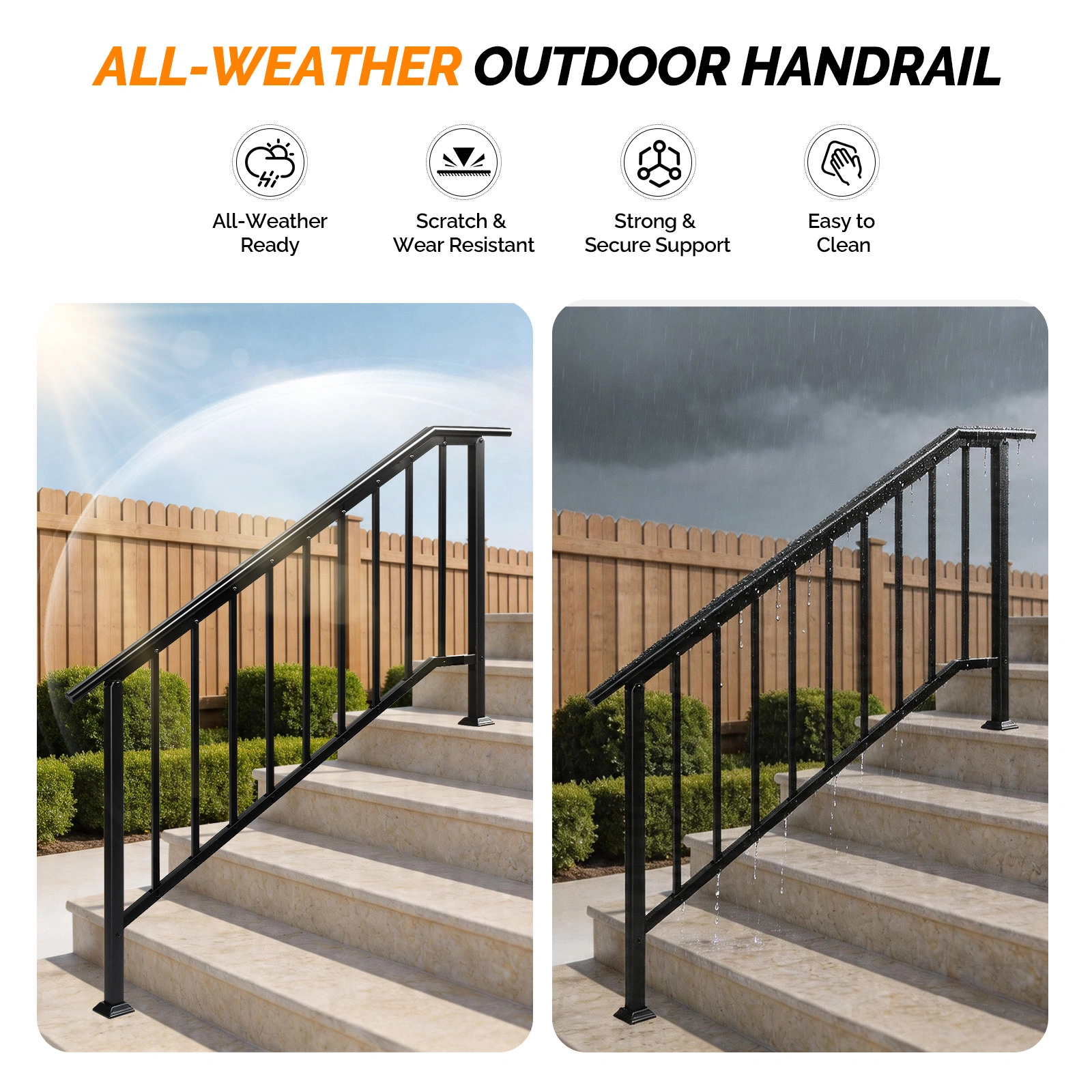 Handrails for Outdoor Steps Fits 4 to 5 Steps view 7