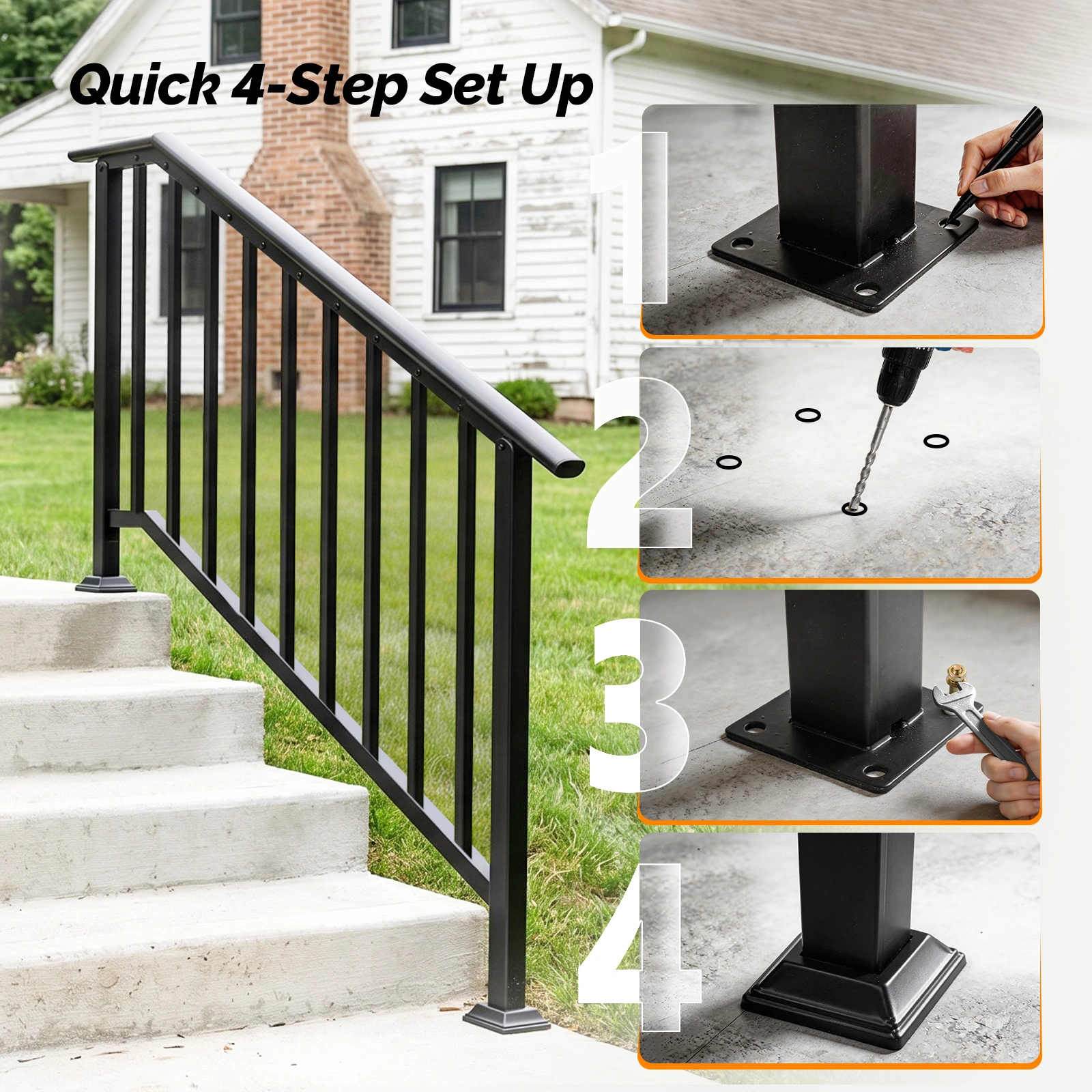 Handrails for Outdoor Steps Fits 4 to 5 Steps view 8