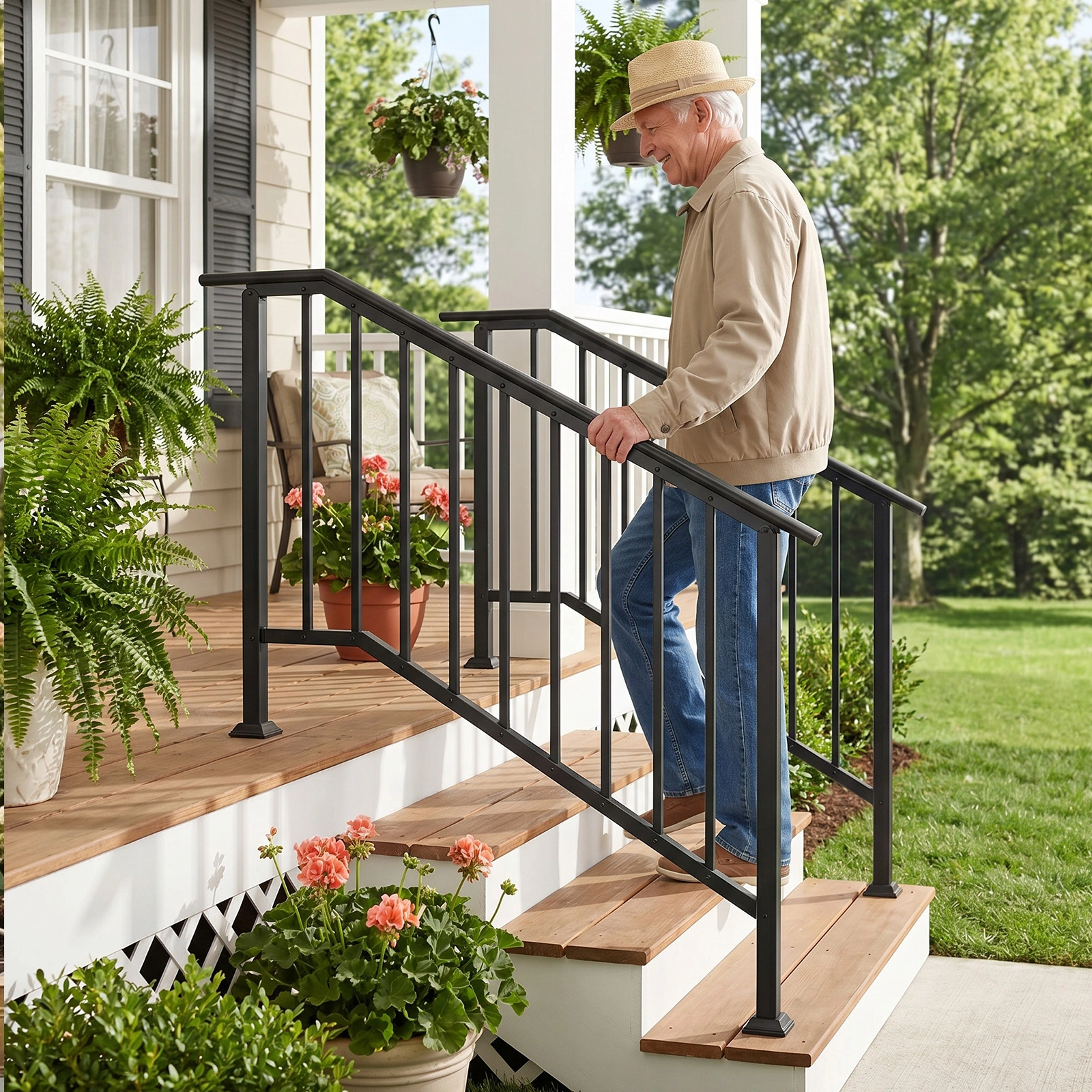 Handrails for Outdoor Steps Fits 4 to 5 Steps view 9