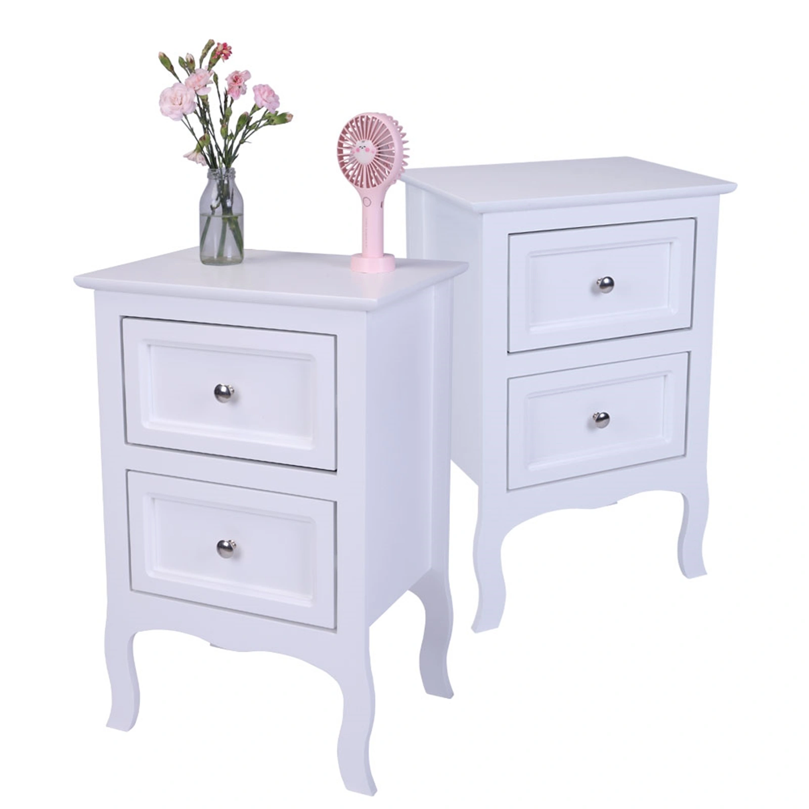 2pcs Country Style Two-Tier Night Tables Large Size White view 12