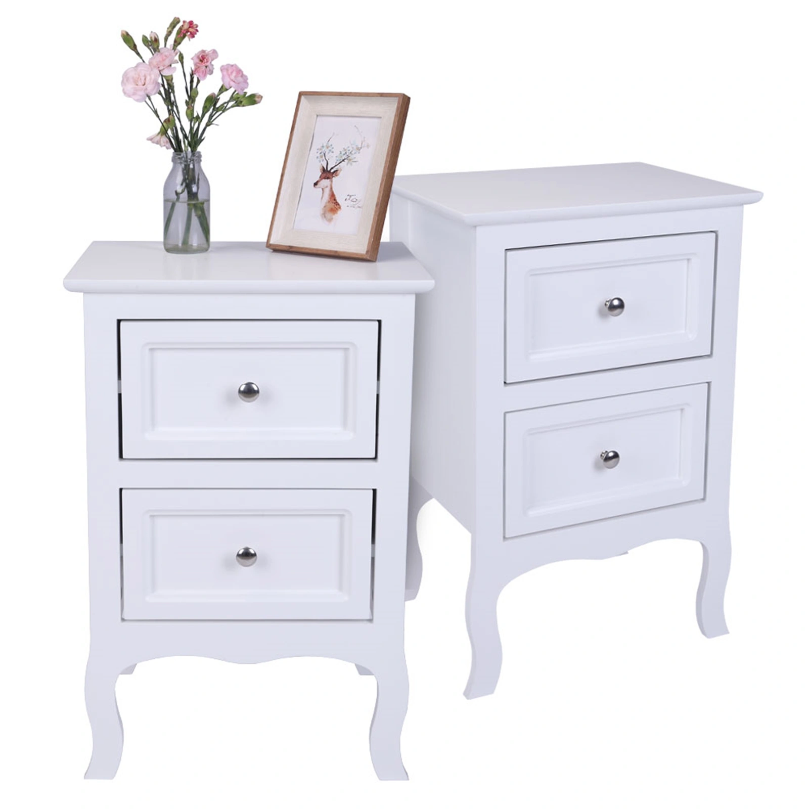 2pcs Country Style Two-Tier Night Tables Large Size White view 5