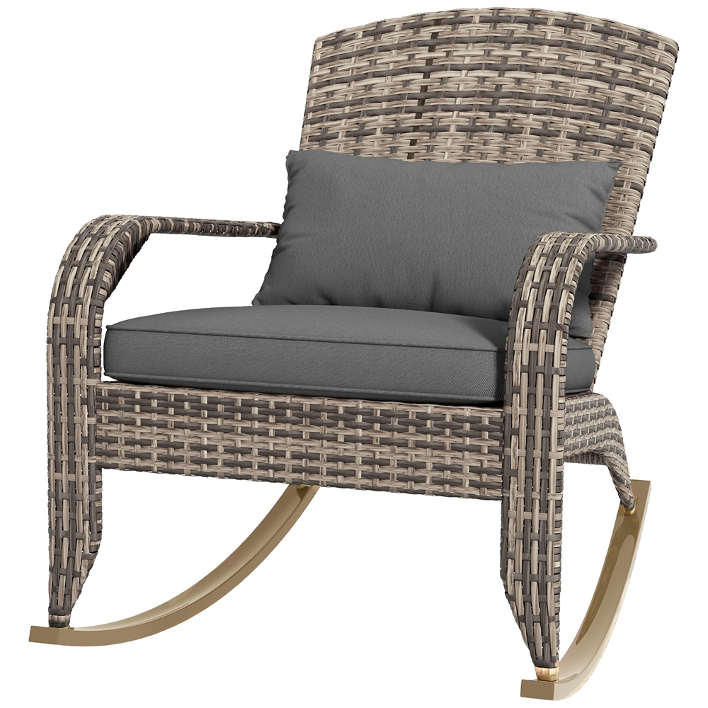 Garden Rocking Chair Outdoor Patio Furniture Rattan Wicker Rocker Chair with Cushion for Porch Lawn Backyard