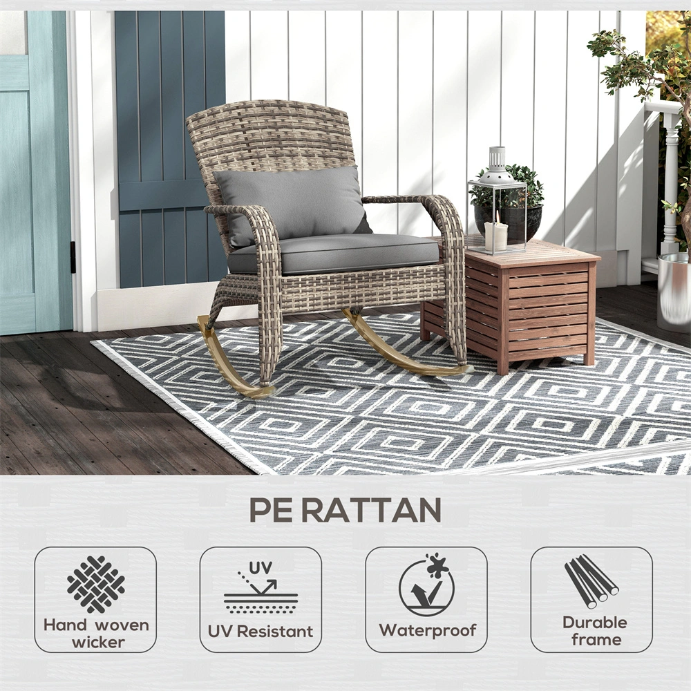 Garden Rocking Chair Outdoor Patio Furniture Rattan Wicker Rocker Chair with Cushion for Porch Lawn Backyard view 7