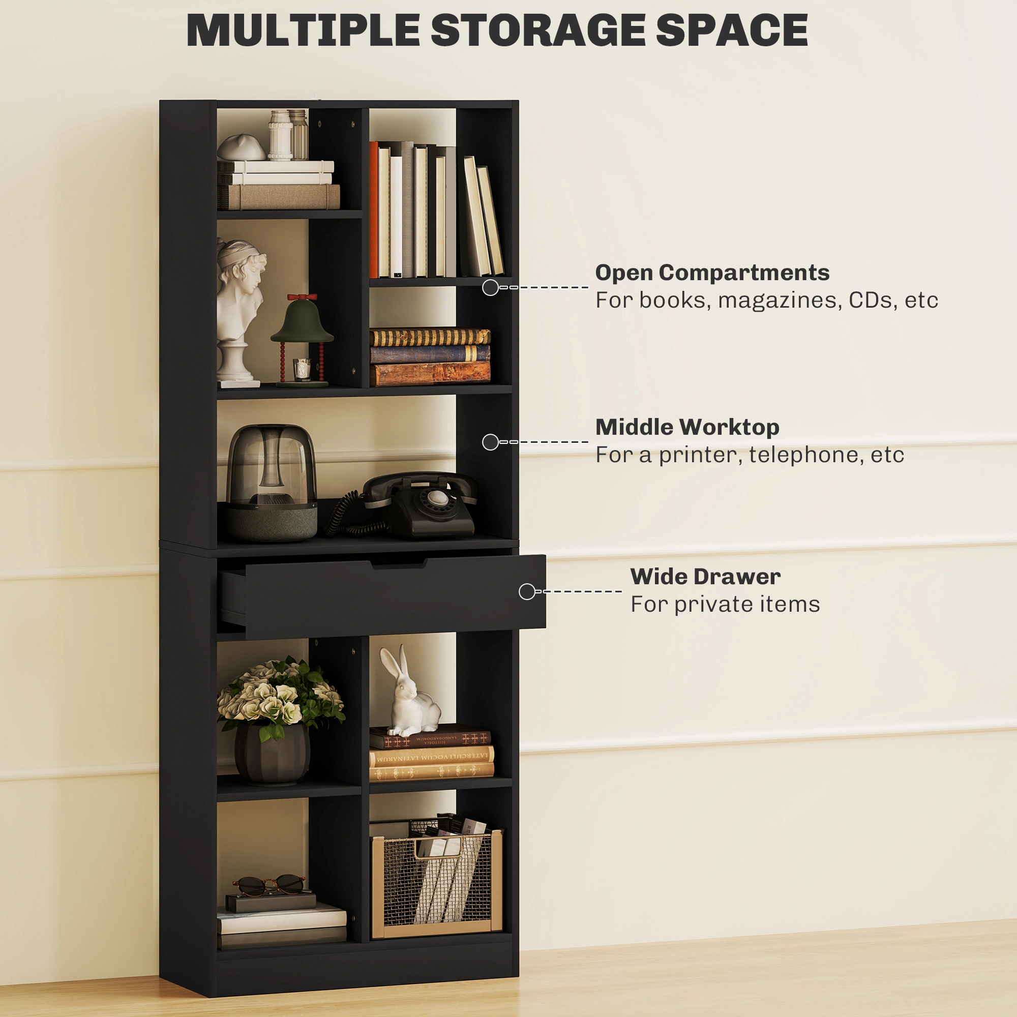 Modern Book Shelf Storage Cabinet - Multi-Tier Open Organizer Rack for Living Room, Bedroom, Office, Hallway view 2