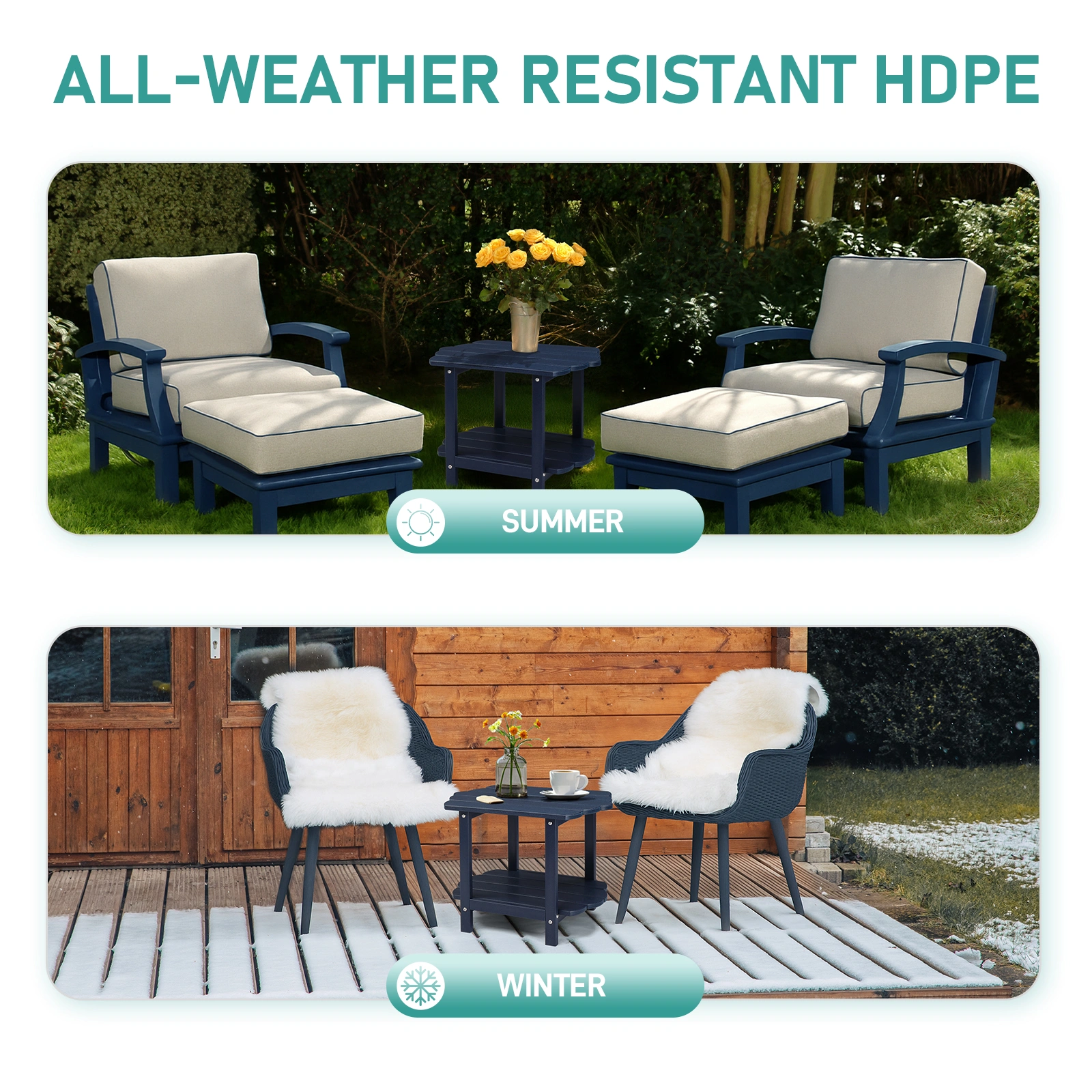 2-Tier Outdoor Side Table, HDPE Adirondack Table Patio Side Table, Weather Resistant End Table Small Outdoor Table, Navy Blue view 2