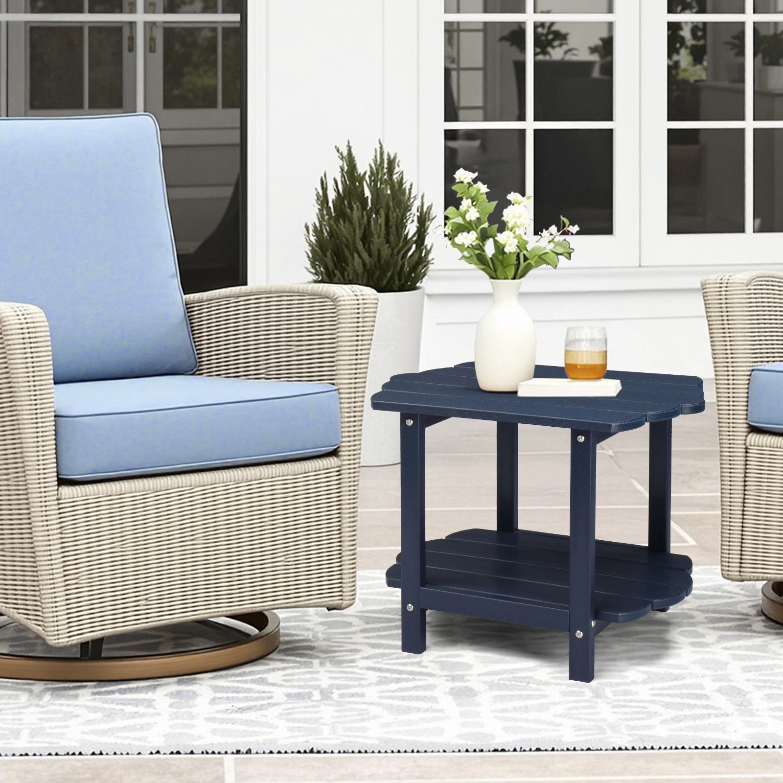 2-Tier Outdoor Side Table, HDPE Adirondack Table Patio Side Table, Weather Resistant End Table Small Outdoor Table, Navy Blue view 8