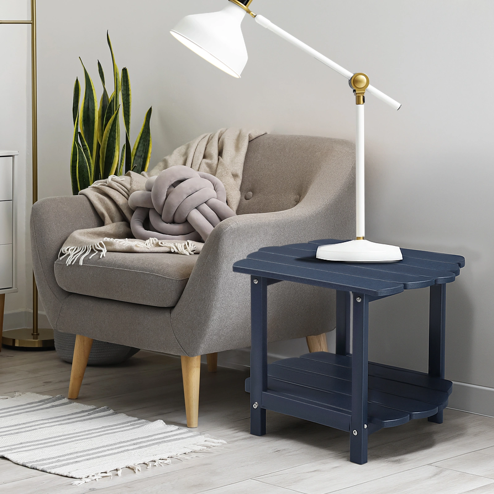 2-Tier Outdoor Side Table, HDPE Adirondack Table Patio Side Table, Weather Resistant End Table Small Outdoor Table, Navy Blue view 9