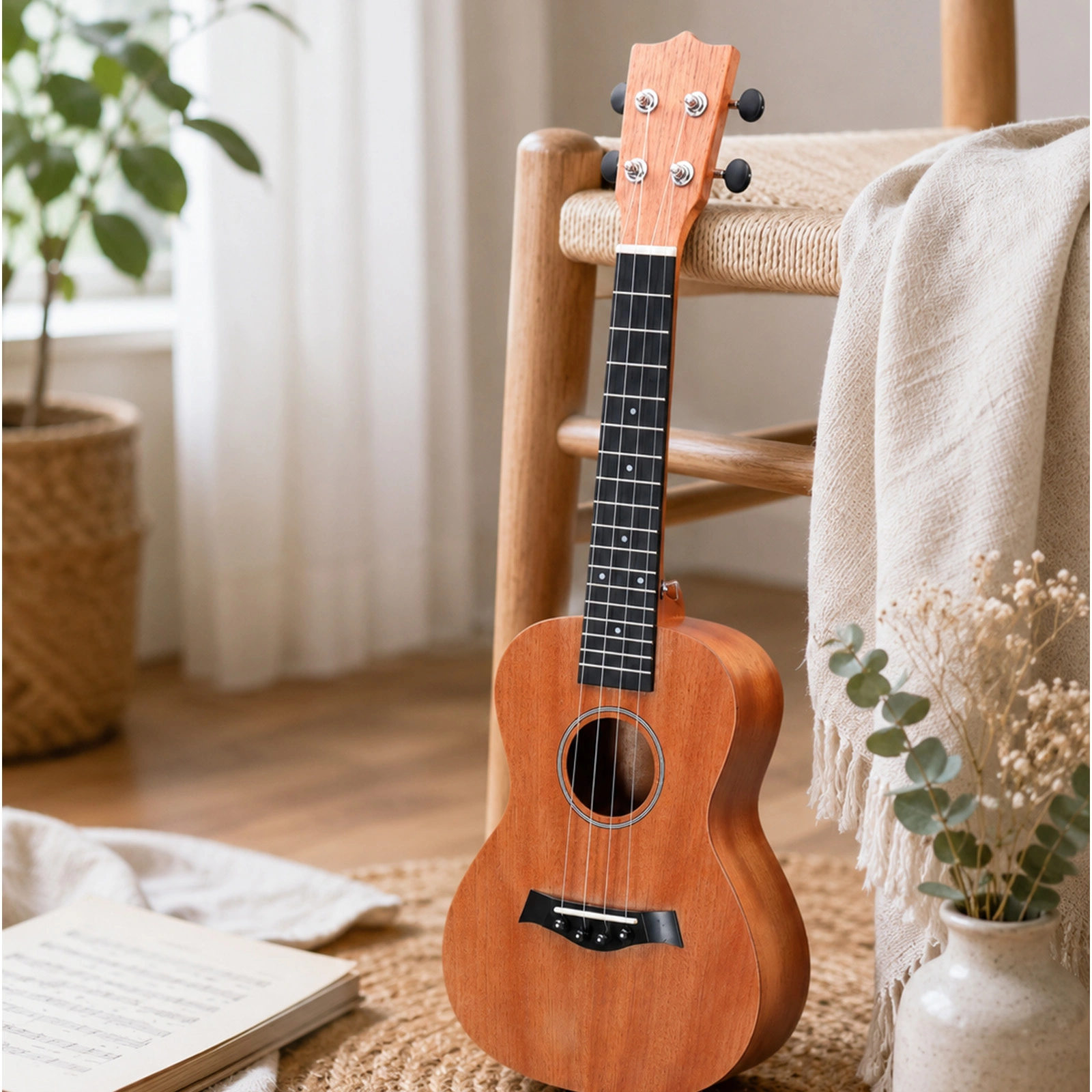 21in mahogany body rosewood fingerboard ukulele, cotton bag, capo, strap, picks*2, tuner,Strings,Dust cloth view 12