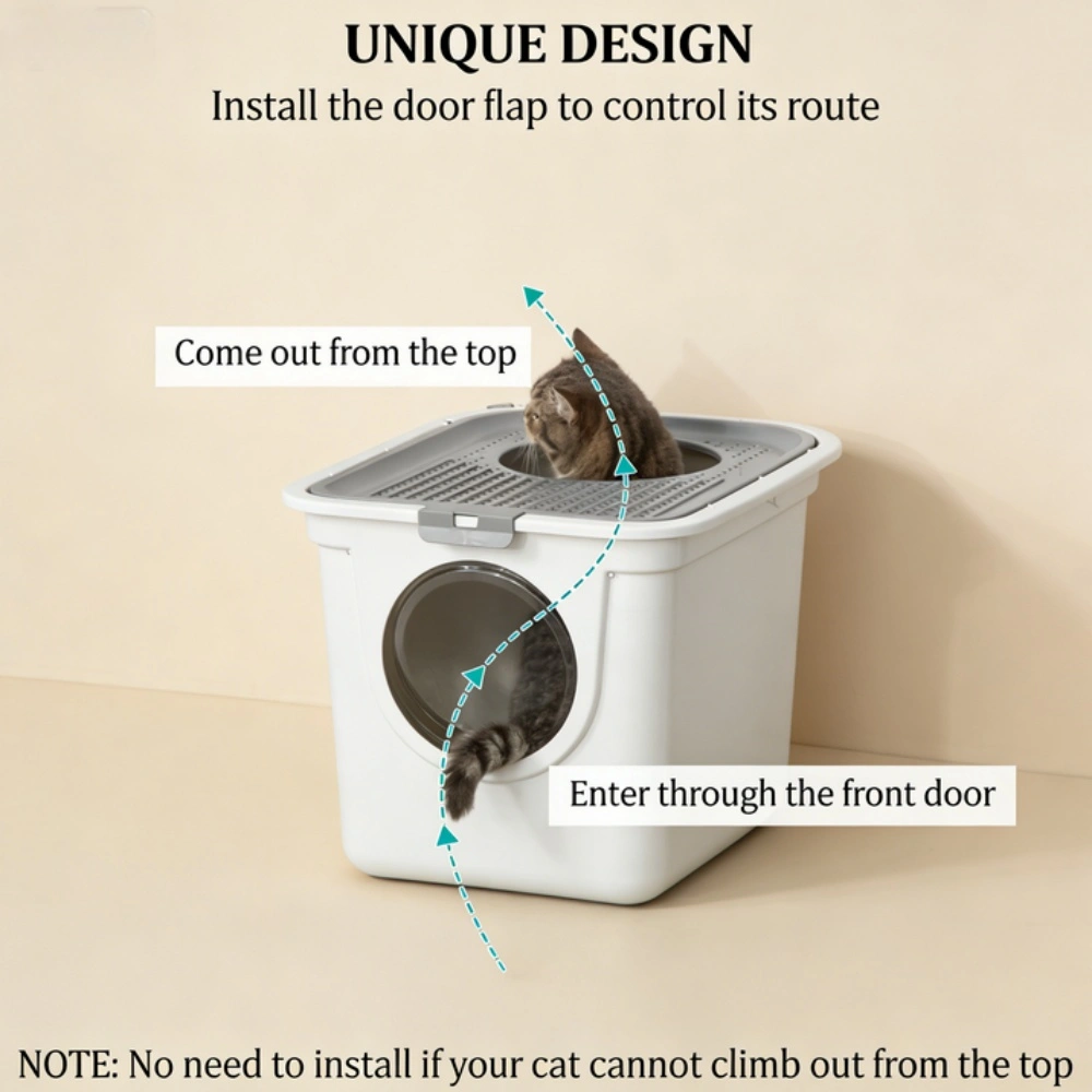 Self-Closing Cat Litter Box with Hood & Carbon Filter, Large Extra-Wide Litter Box for Kittens and Cats, Odor-Controlling Covered Litter Box view 5