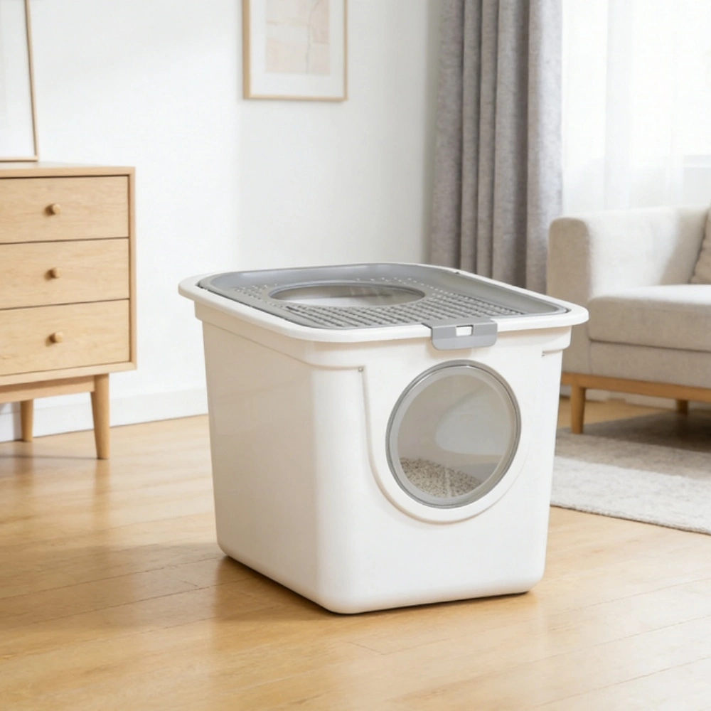 Self-Closing Cat Litter Box with Hood & Carbon Filter, Large Extra-Wide Litter Box for Kittens and Cats, Odor-Controlling Covered Litter Box view 6
