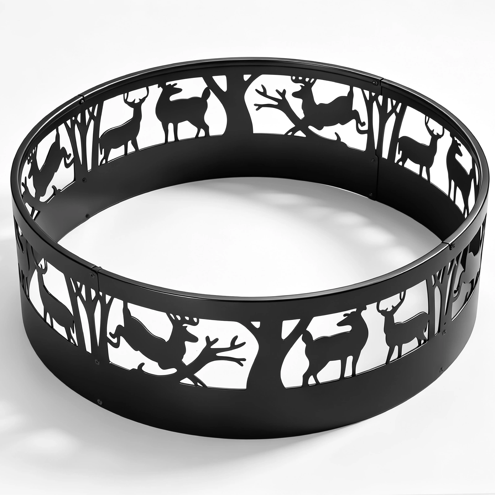 40 Inch Round Fire Ring with Elk Pattern, Heavy Duty Wrought Iron Fire Pit Ring for Outdoor Camping