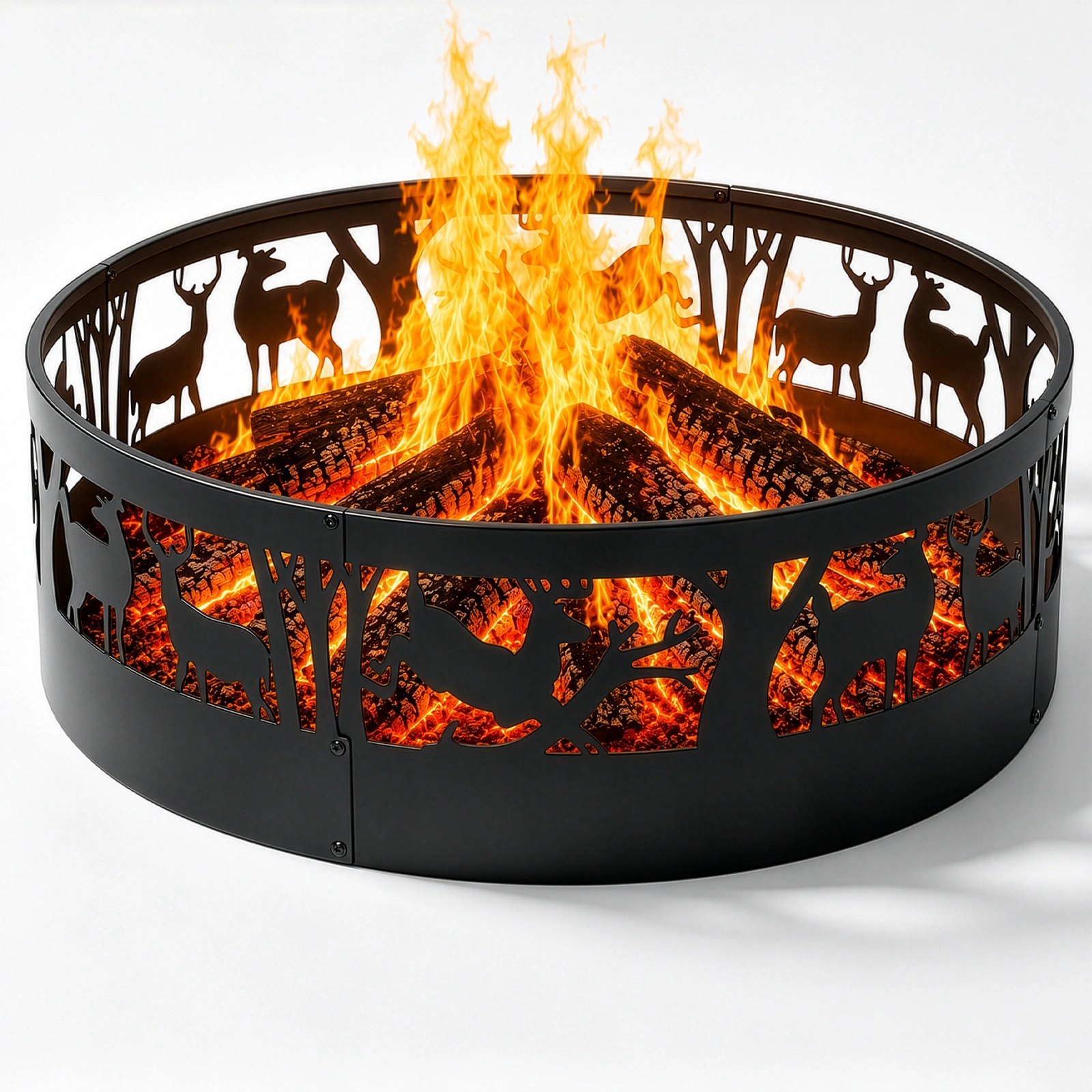 40 Inch Round Fire Ring with Elk Pattern, Heavy Duty Wrought Iron Fire Pit Ring for Outdoor Camping view 13