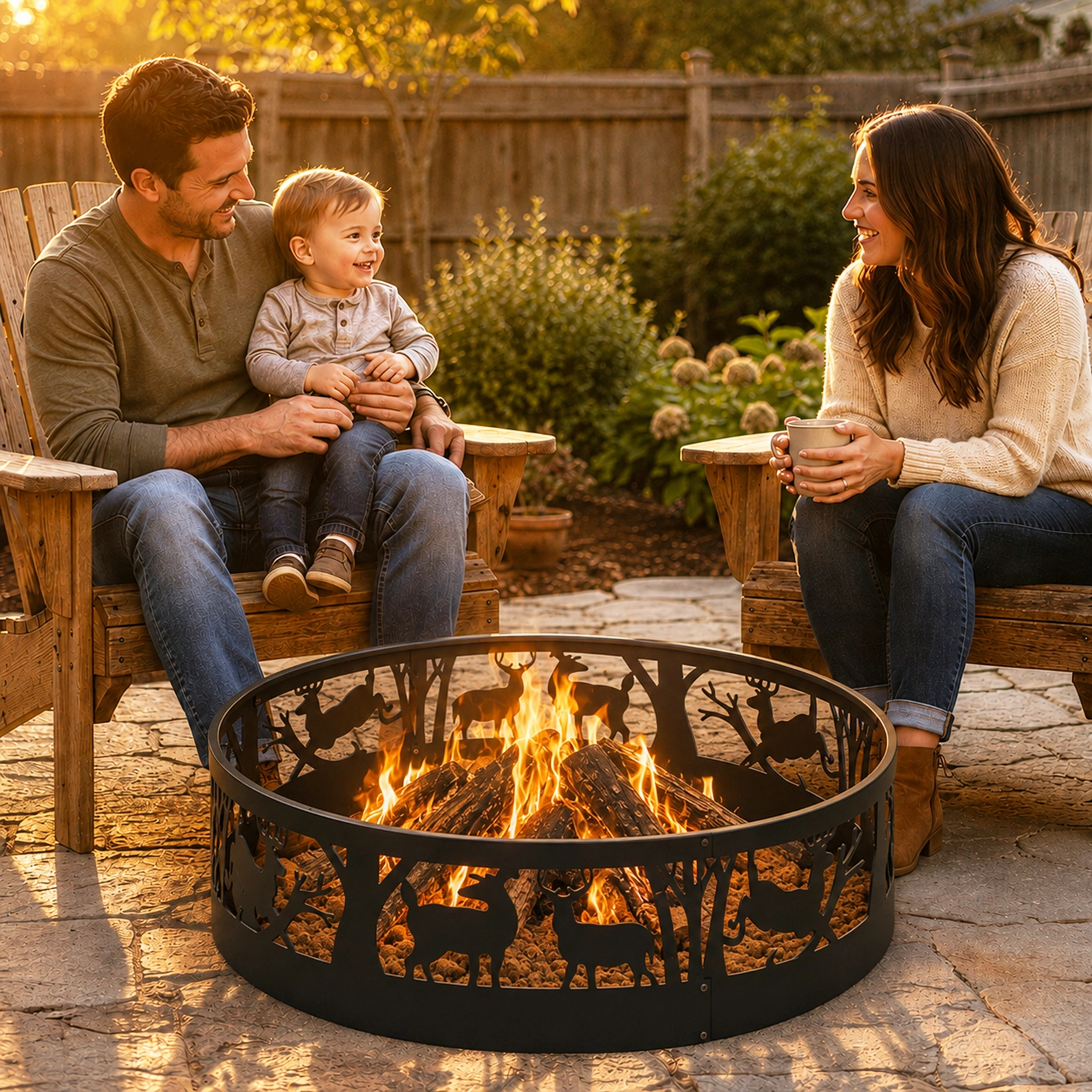40 Inch Round Fire Ring with Elk Pattern, Heavy Duty Wrought Iron Fire Pit Ring for Outdoor Camping view 17
