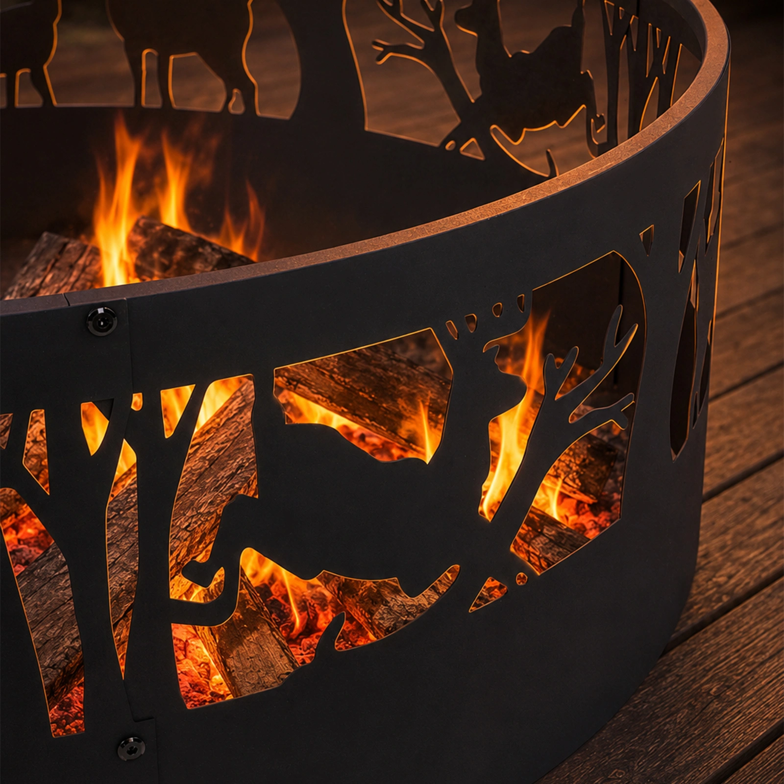 40 Inch Round Fire Ring with Elk Pattern, Heavy Duty Wrought Iron Fire Pit Ring for Outdoor Camping view 18
