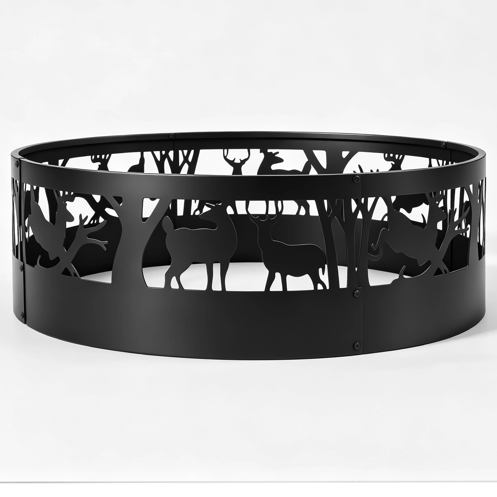 40 Inch Round Fire Ring with Elk Pattern, Heavy Duty Wrought Iron Fire Pit Ring for Outdoor Camping view 2