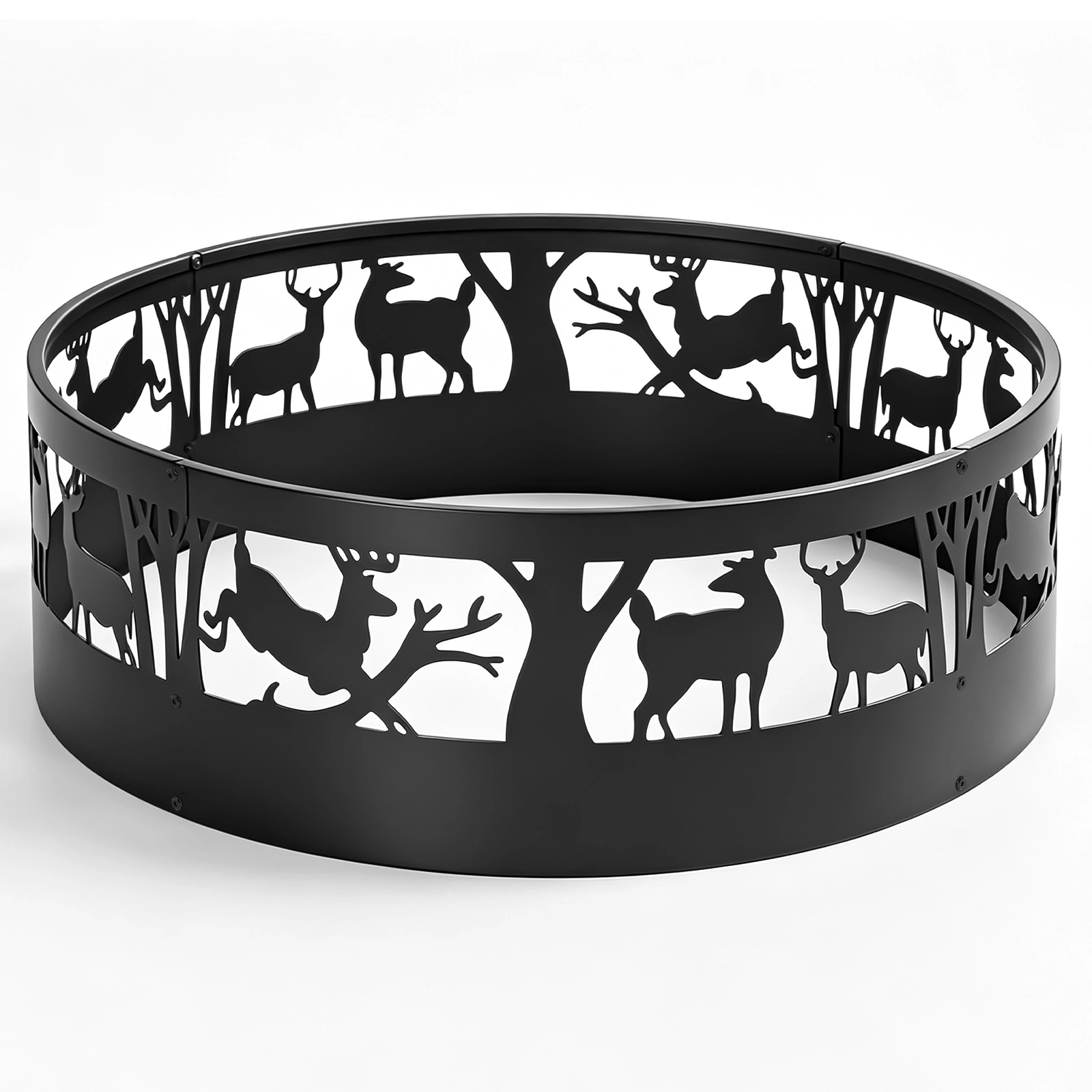 40 Inch Round Fire Ring with Elk Pattern, Heavy Duty Wrought Iron Fire Pit Ring for Outdoor Camping view 3