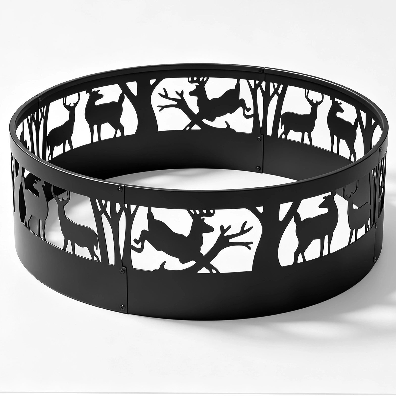 40 Inch Round Fire Ring with Elk Pattern, Heavy Duty Wrought Iron Fire Pit Ring for Outdoor Camping view 5