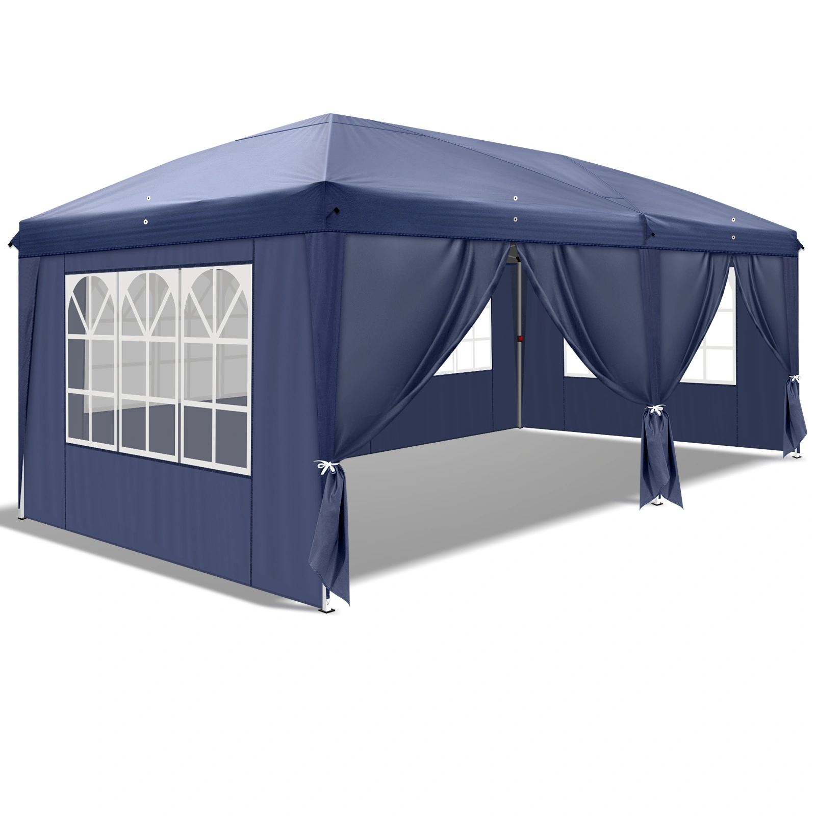 10'x20' Instant Pop Up Canopy Tent Blue, 6 Side Panels 2 Doors 4 Mesh Windows, 28/22mm Powder Coated Steel Frame, 10x20mm Crossbar, 210D Oxford Outdoor Folding Tent with Carry Bag, No Sandbags view 22