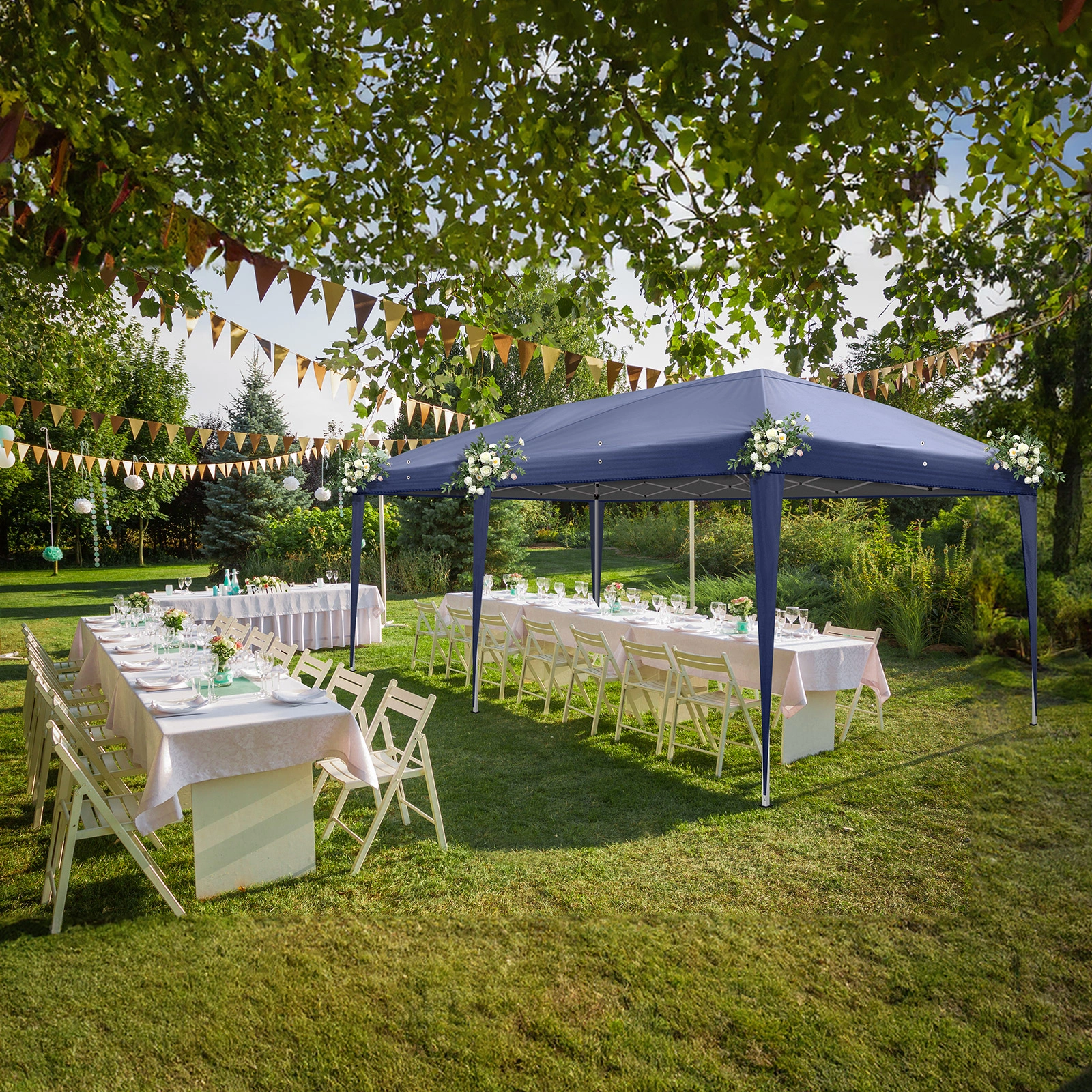 10'x20' Instant Pop Up Canopy Tent Blue, 6 Side Panels 2 Doors 4 Mesh Windows, 28/22mm Powder Coated Steel Frame, 10x20mm Crossbar, 210D Oxford Outdoor Folding Tent with Carry Bag, No Sandbags view 25