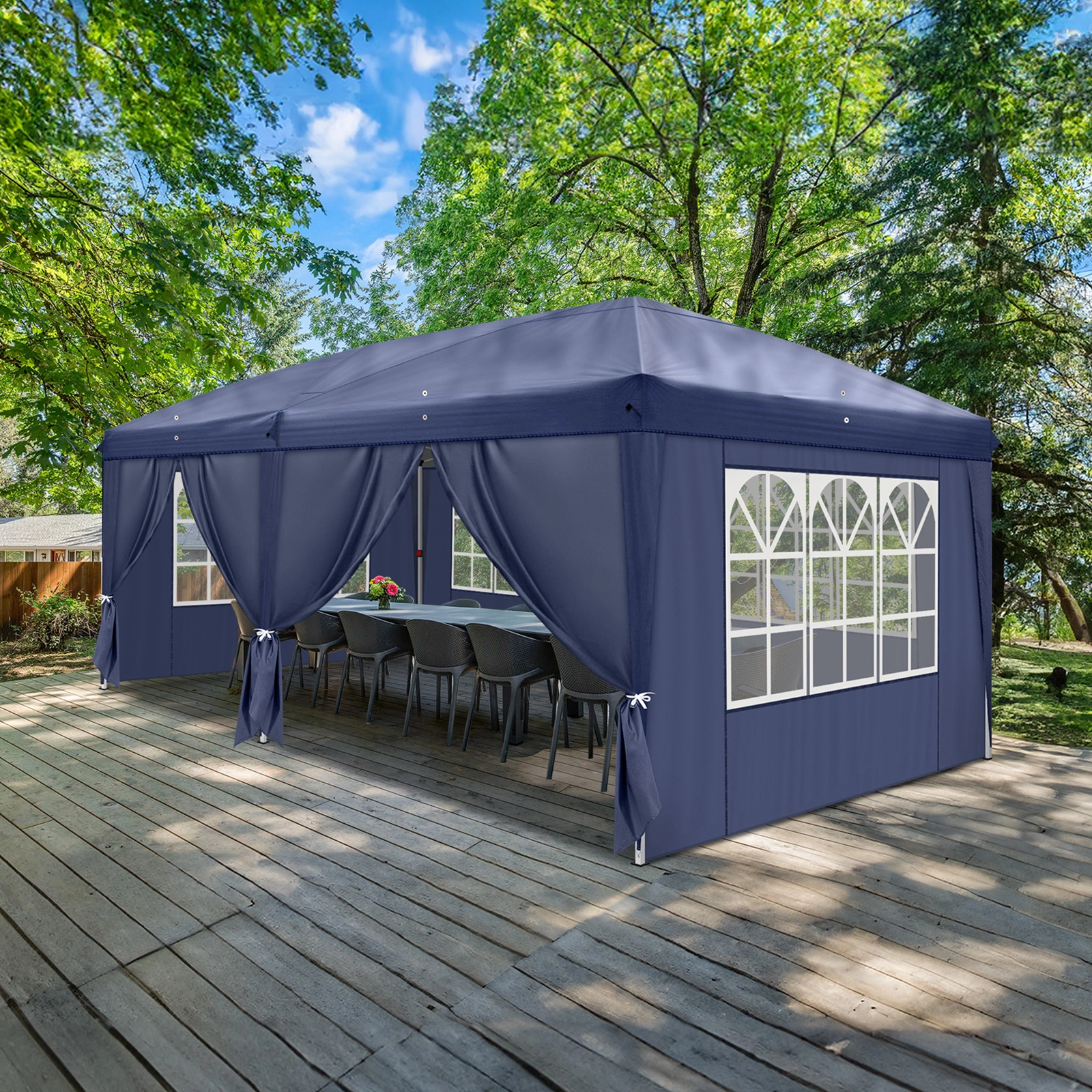 10'x20' Instant Pop Up Canopy Tent Blue, 6 Side Panels 2 Doors 4 Mesh Windows, 28/22mm Powder Coated Steel Frame, 10x20mm Crossbar, 210D Oxford Outdoor Folding Tent with Carry Bag, No Sandbags view 27