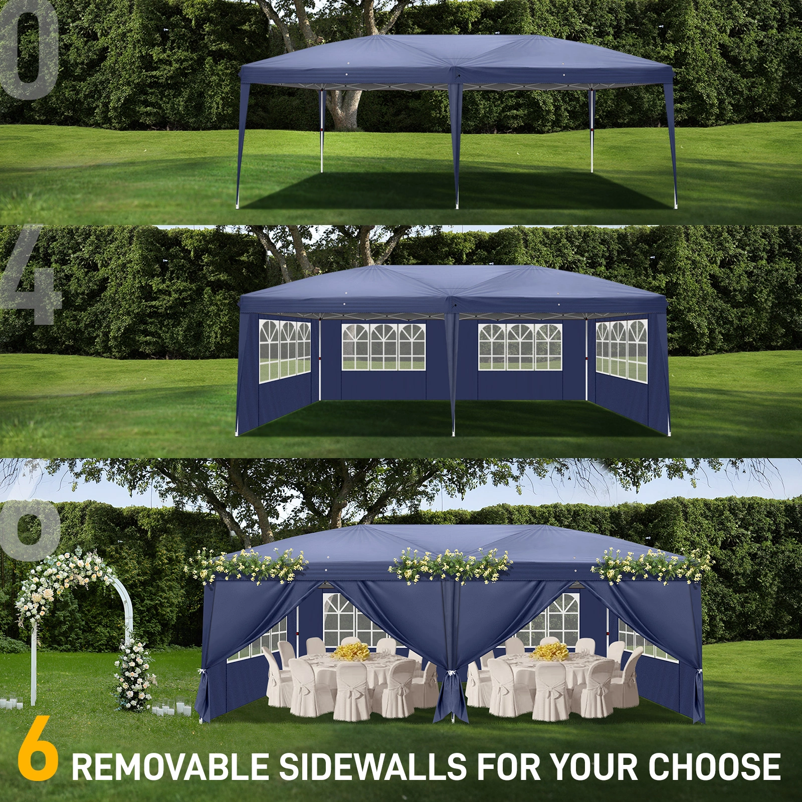 10'x20' Instant Pop Up Canopy Tent Blue, 6 Side Panels 2 Doors 4 Mesh Windows, 28/22mm Powder Coated Steel Frame, 10x20mm Crossbar, 210D Oxford Outdoor Folding Tent with Carry Bag, No Sandbags view 31
