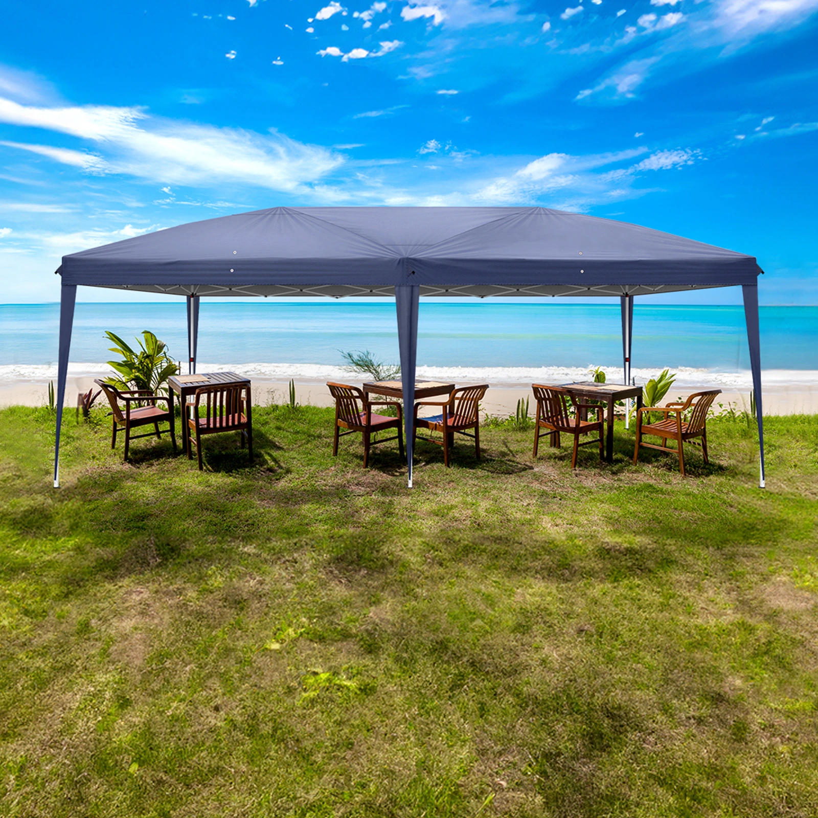 10'x20' Instant Pop Up Canopy Tent Blue, 6 Side Panels 2 Doors 4 Mesh Windows, 28/22mm Powder Coated Steel Frame, 10x20mm Crossbar, 210D Oxford Outdoor Folding Tent with Carry Bag, No Sandbags view 32