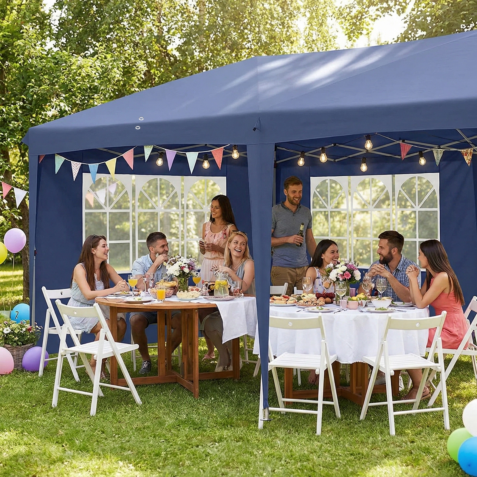 10'x20' Instant Pop Up Canopy Tent Blue, 6 Side Panels 2 Doors 4 Mesh Windows, 28/22mm Powder Coated Steel Frame, 10x20mm Crossbar, 210D Oxford Outdoor Folding Tent with Carry Bag, No Sandbags view 34