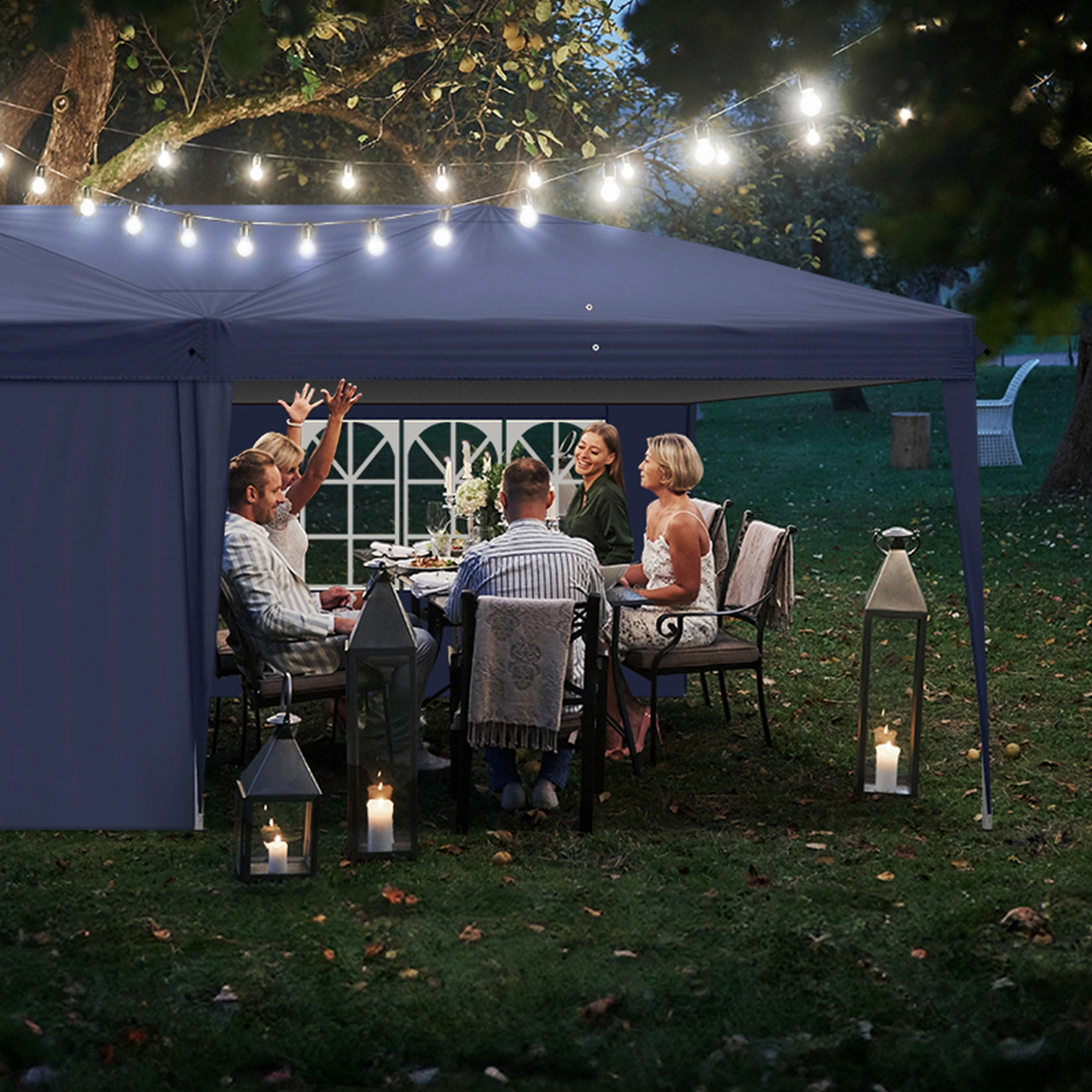 10'x20' Instant Pop Up Canopy Tent Blue, 6 Side Panels 2 Doors 4 Mesh Windows, 28/22mm Powder Coated Steel Frame, 10x20mm Crossbar, 210D Oxford Outdoor Folding Tent with Carry Bag, No Sandbags view 36