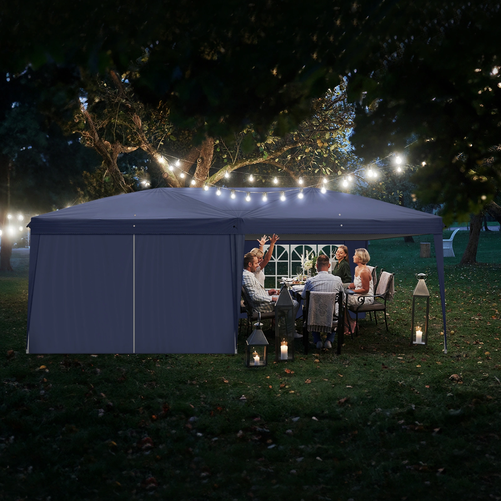 10'x20' Instant Pop Up Canopy Tent Blue, 6 Side Panels 2 Doors 4 Mesh Windows, 28/22mm Powder Coated Steel Frame, 10x20mm Crossbar, 210D Oxford Outdoor Folding Tent with Carry Bag, No Sandbags view 37