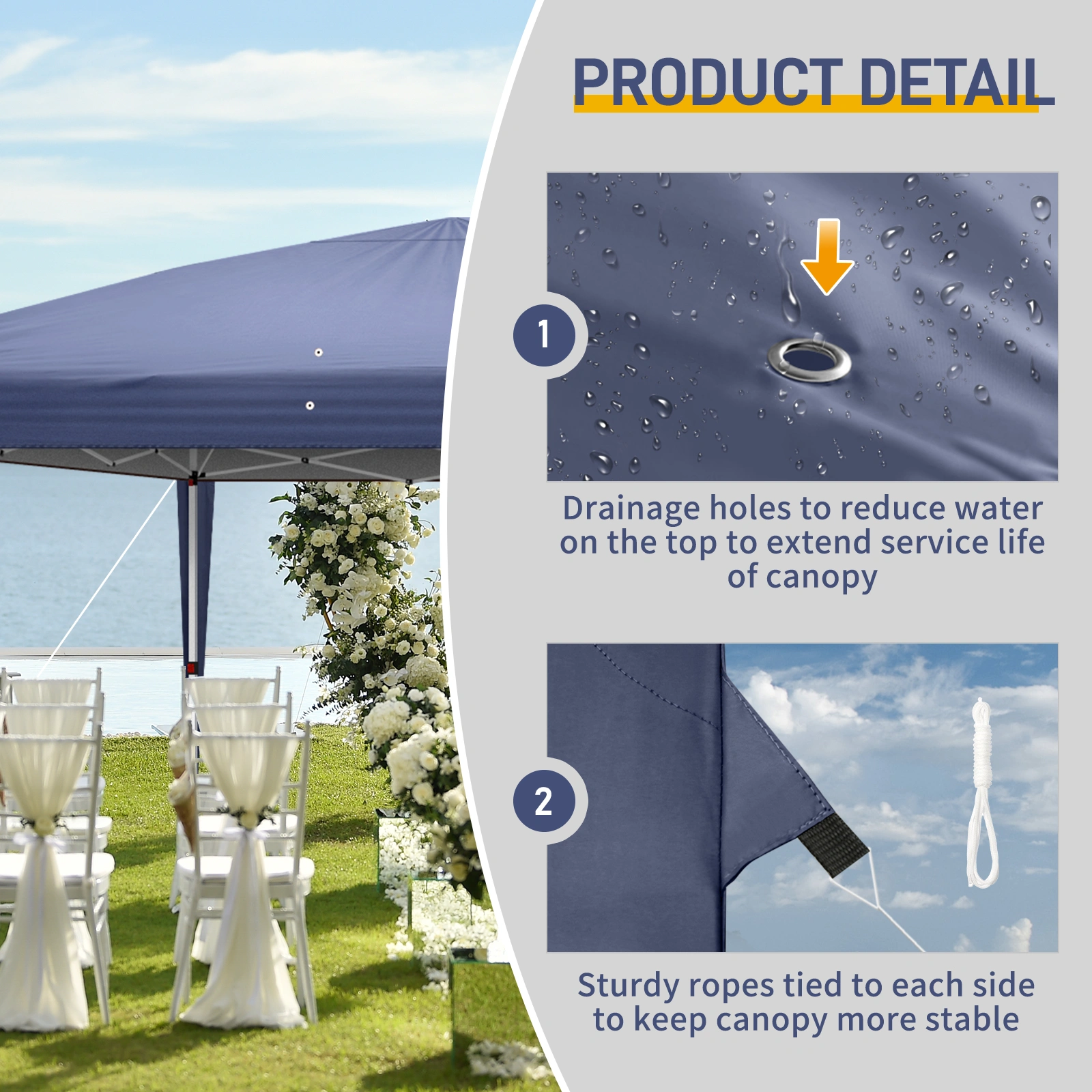 10'x20' Instant Pop Up Canopy Tent Blue, 6 Side Panels 2 Doors 4 Mesh Windows, 28/22mm Powder Coated Steel Frame, 10x20mm Crossbar, 210D Oxford Outdoor Folding Tent with Carry Bag, No Sandbags view 6