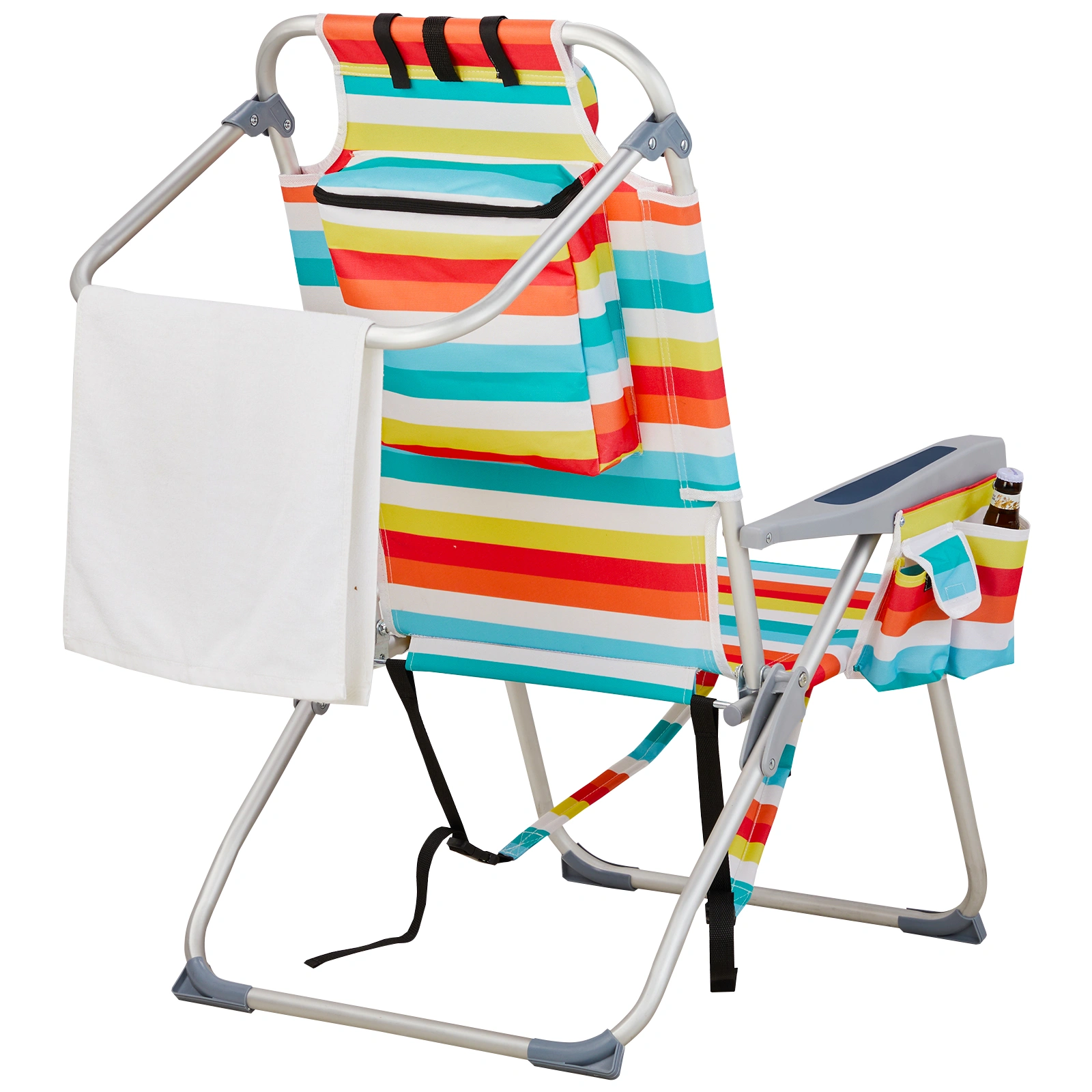 63*70*99cm Heightened Oxford Cloth Silver White Aluminum Tube Bearing 100kg Beach Chair Rainbow Stripes view 10