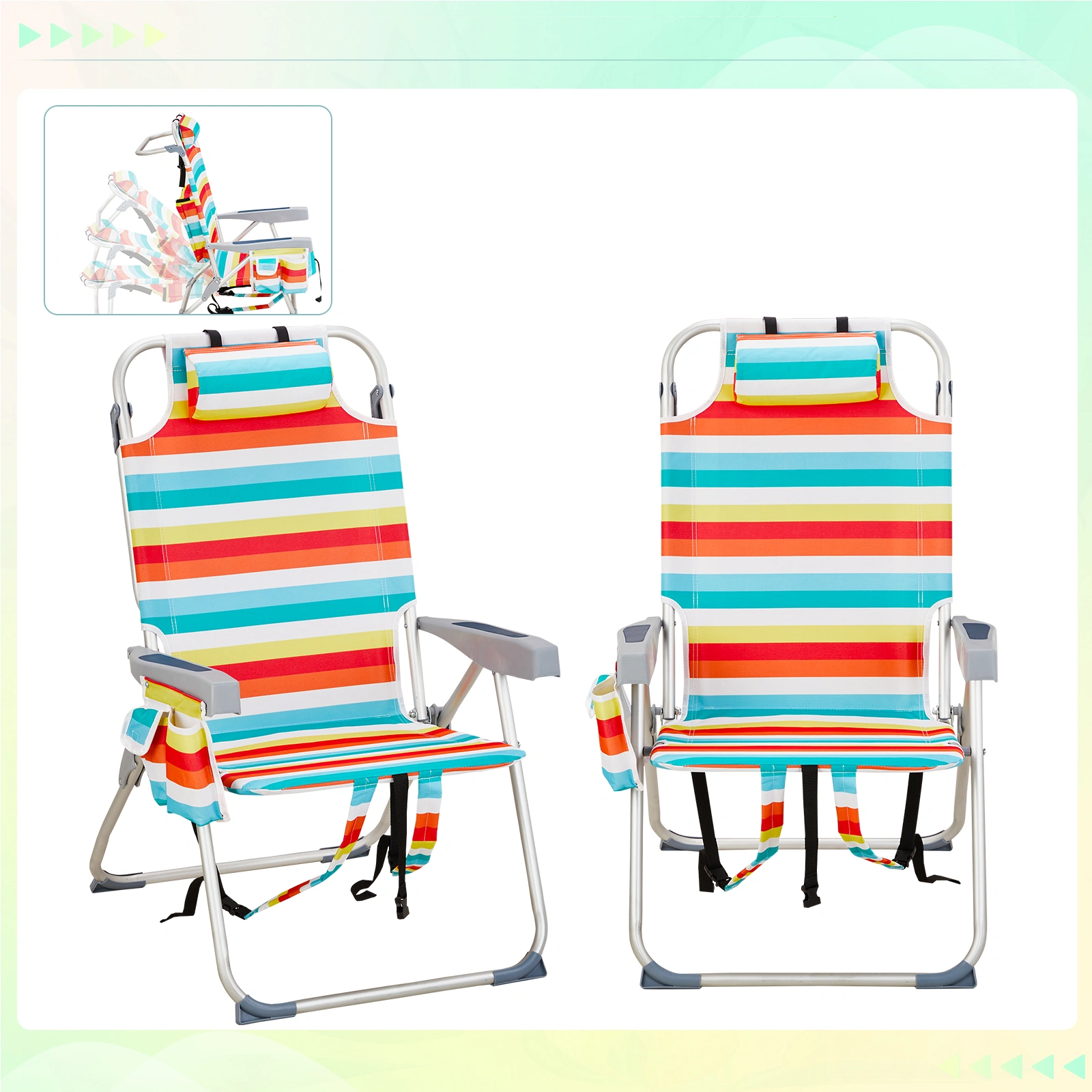 63*70*99cm Heightened Oxford Cloth Silver White Aluminum Tube Bearing 100kg Beach Chair Rainbow Stripes view 13
